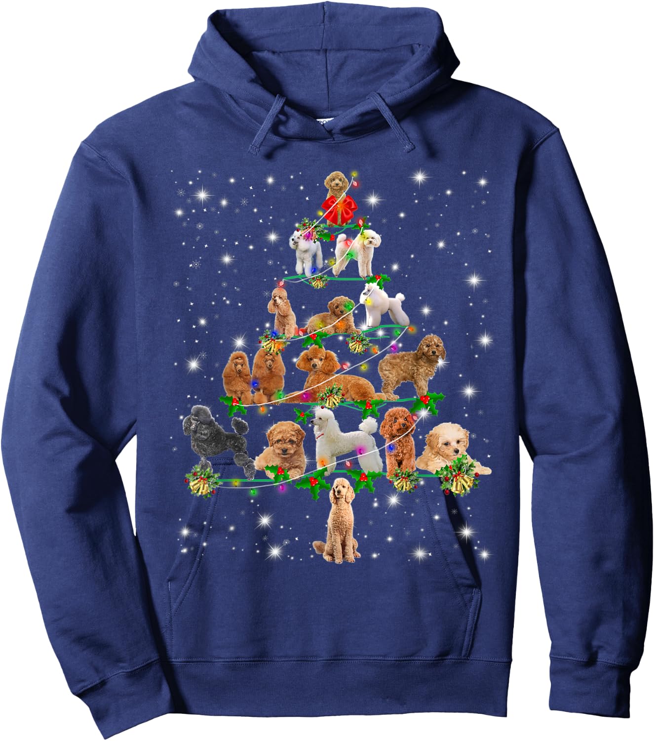 Poodle Christmas Tree Lights Funny Lover Dog Pajamas Hoodie - Hoodie | Navy