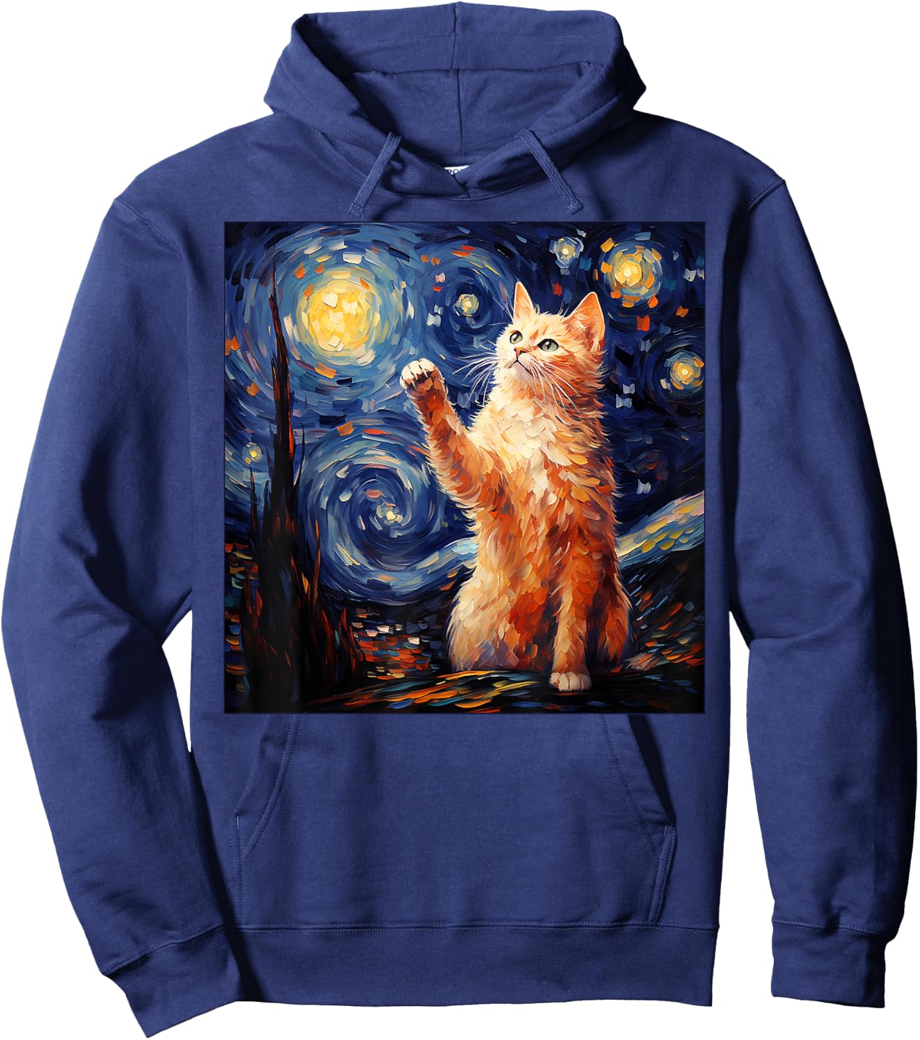 Art Van Gogh Starry Night Cat Gifts for Cats Lover Mom Dad Hoodie - Hoodie | Navy