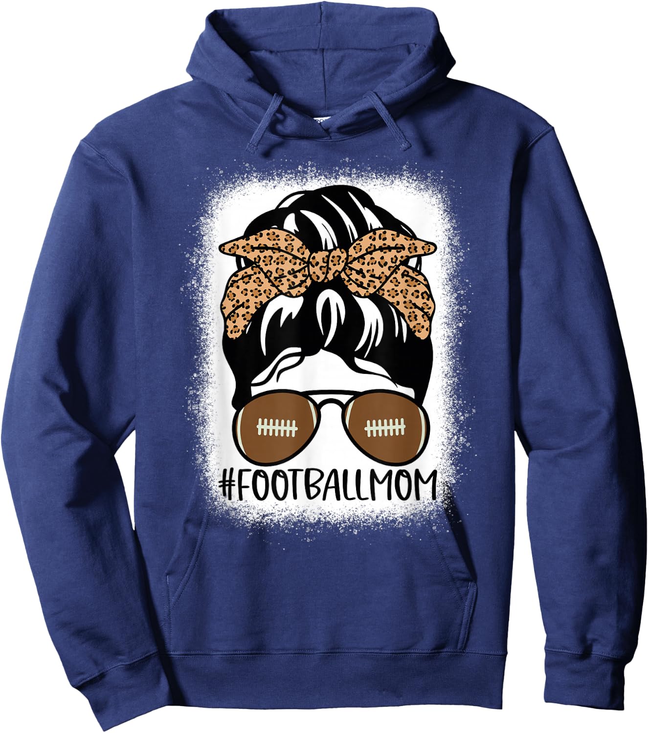 Bleached Football Mom Life with Leopard and Messy Bun Player Hoodie - Hoodie | Navy