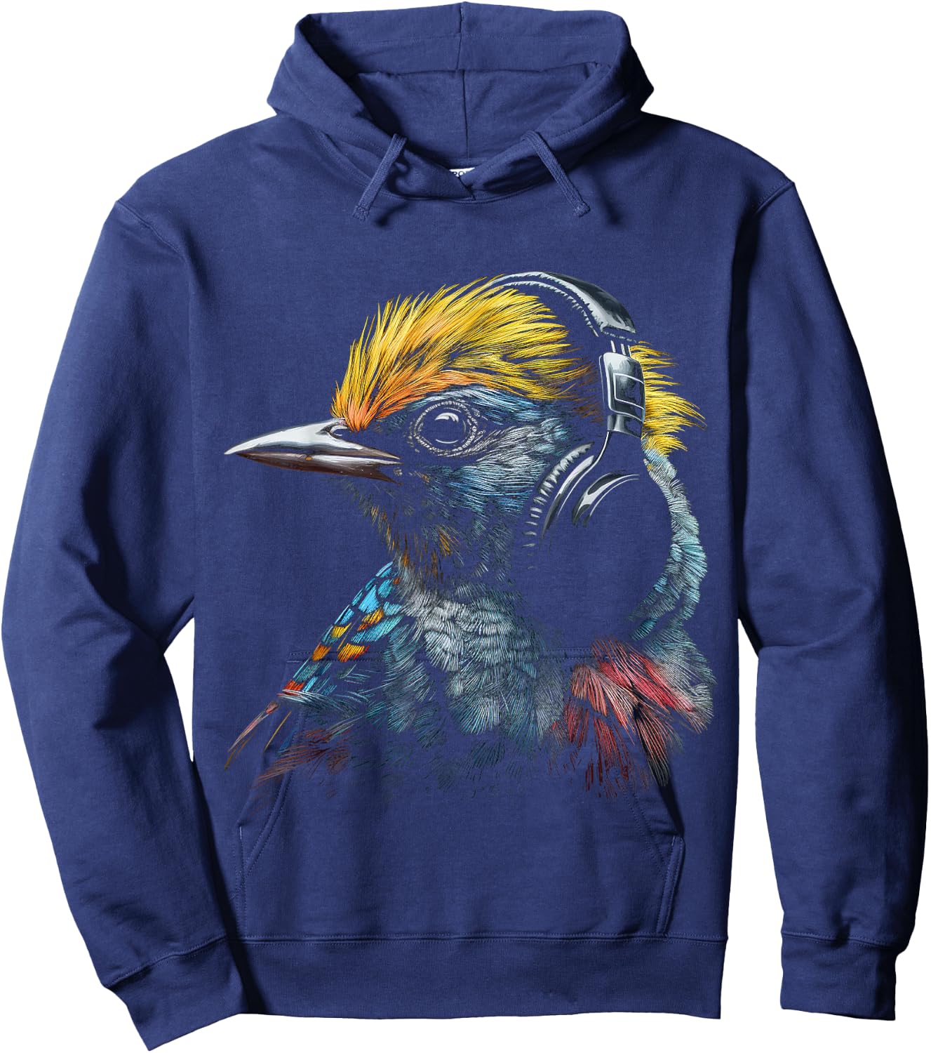 Bird Headphones Artwork | Music Animal Motif Bird Hoodie - Hoodie | Navy