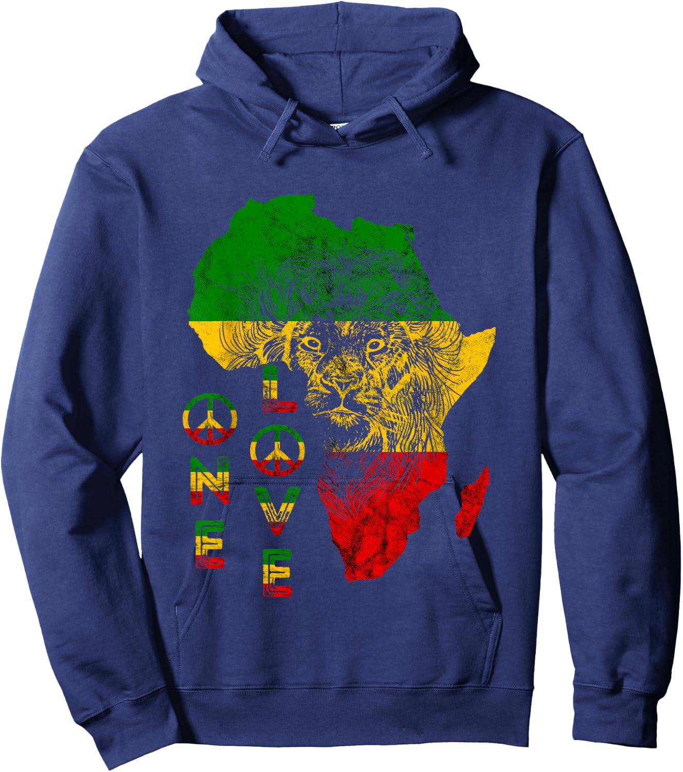 One Pride Love Lion Rasta Reggae Africa Map Lion Of Judah Hoodie - Hoodie | Navy