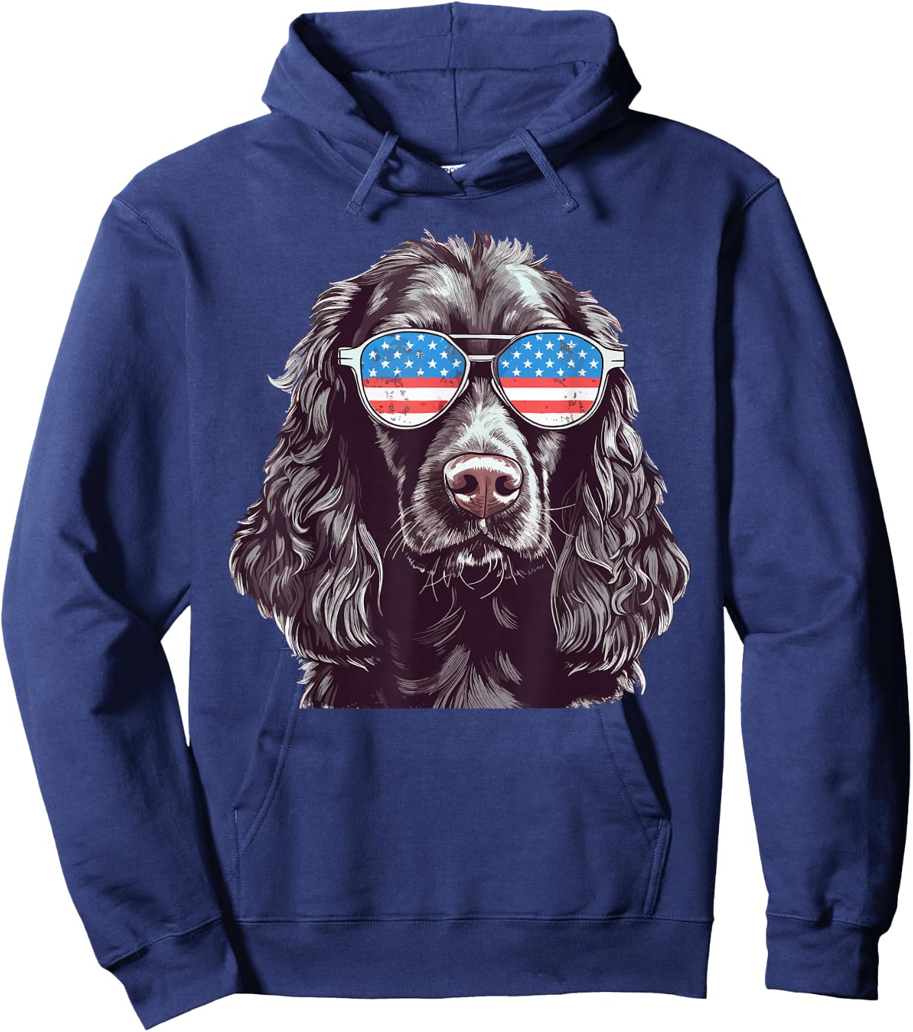 Boykin Spaniel USA American Flag Dog Sunglasses 4th of July Hoodie - Hoodie | Navy