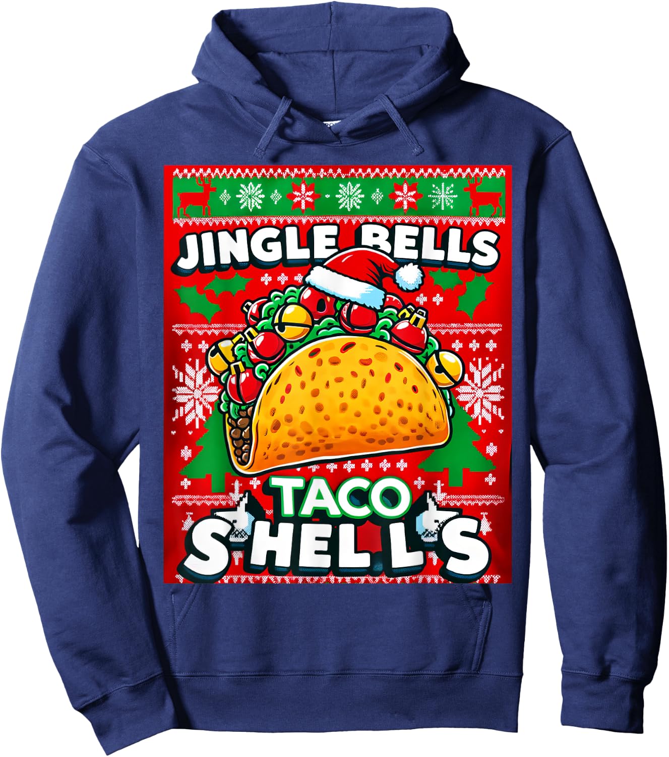 Funny Ugly Christmas Jingle Bells Taco Shells Design Hoodie - Hoodie | Navy