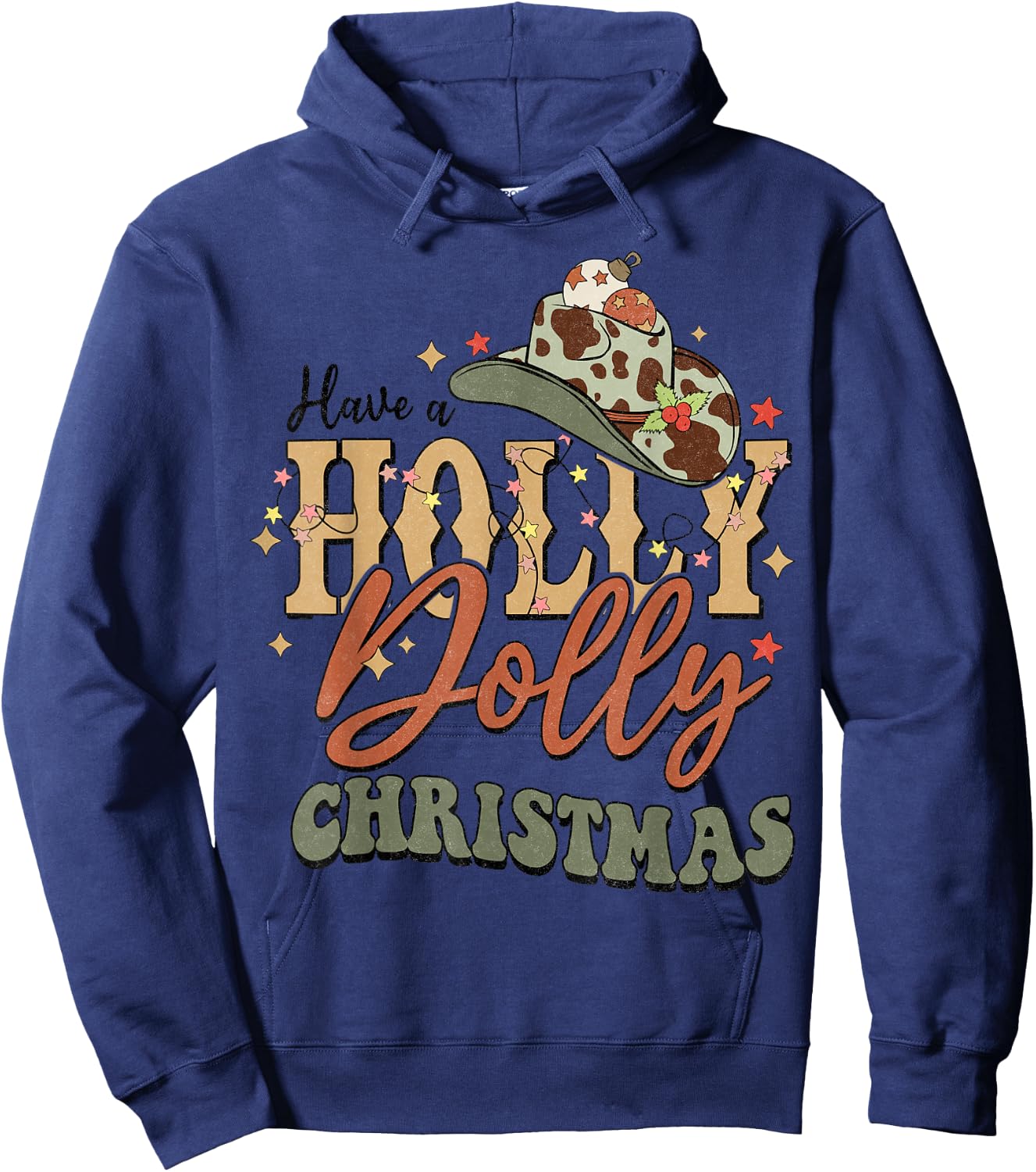 Vintage Western Christmas Howdy Xmas Cowboy Hat Retro Jolly Hoodie - Hoodie | Navy