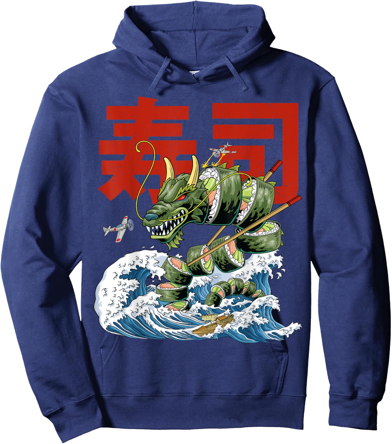 Great Sushi Dragon Kanagawa Wave Roll Japanese Food Kawaii Hoodie - Hoodie | Navy