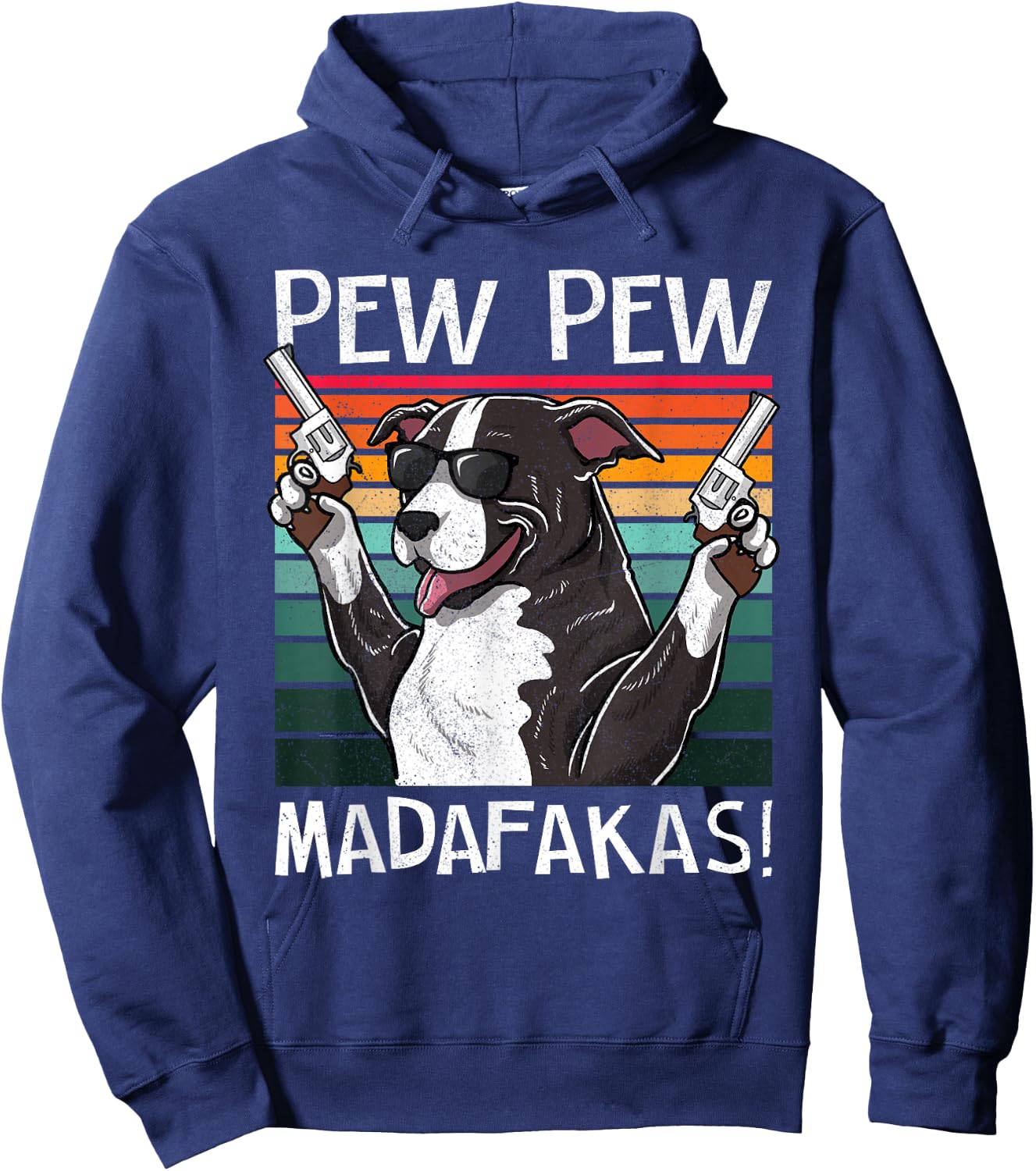Pitbull Pew Dog Vintage Retro Sunset Dog Guns Pittie Women Hoodie - Hoodie | Navy