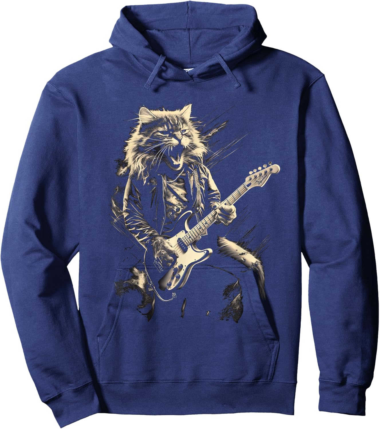 Cat Playing Bass Guitar Guitarist Rocker cool Men Women Kids Hoodie - Hoodie | Navy