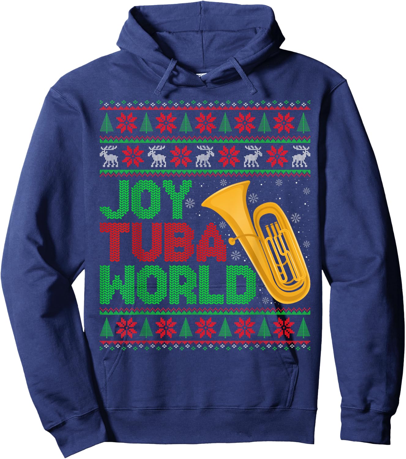 Joy Tuba World Music Lover Xmas Tuba Ugly Christmas Hoodie - Hoodie | Navy