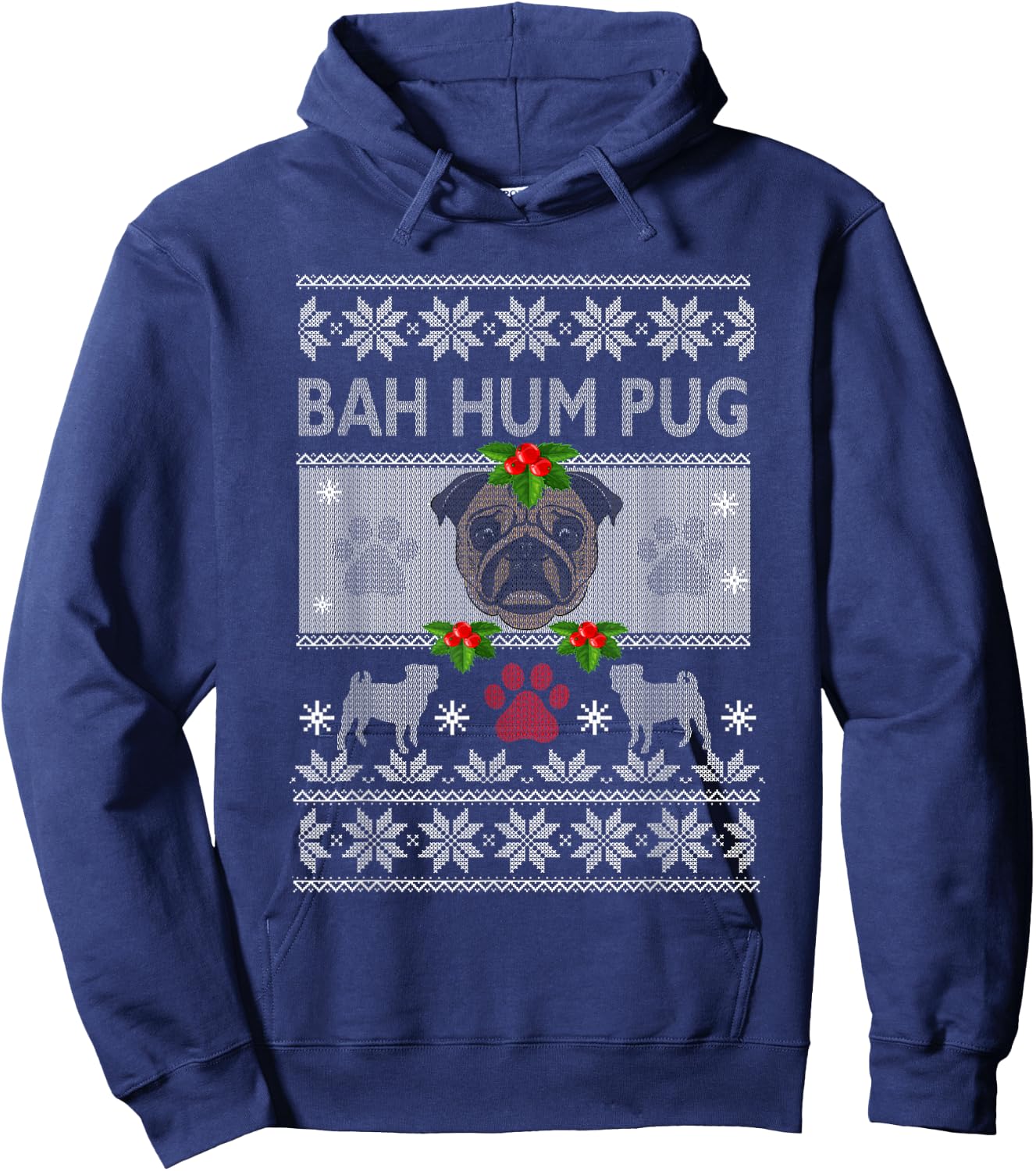 Bah-Hum Pug Pugly Ugly Christmas Sweater Dog Pugs Hoodie - Hoodie | Navy