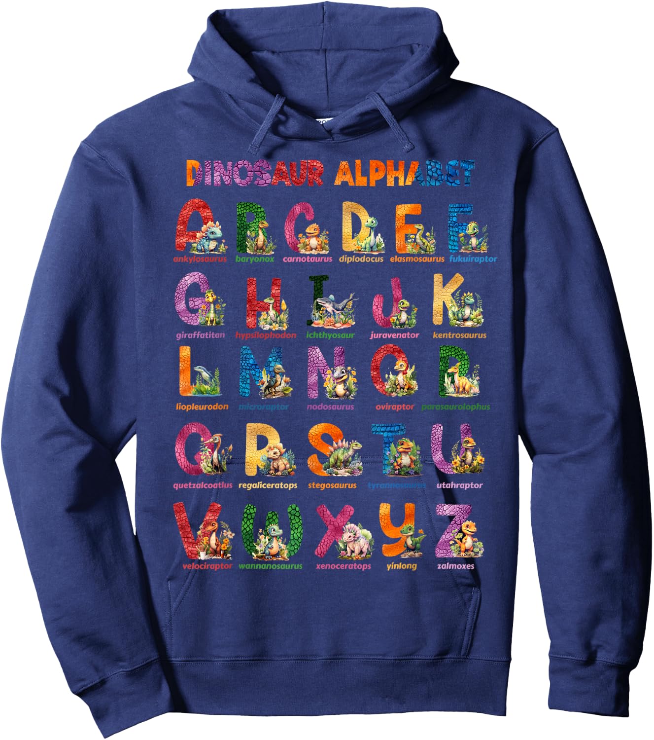 Cute Educational Dinosaur Alphabet ABC Baby Dino Hoodie - Hoodie | Navy