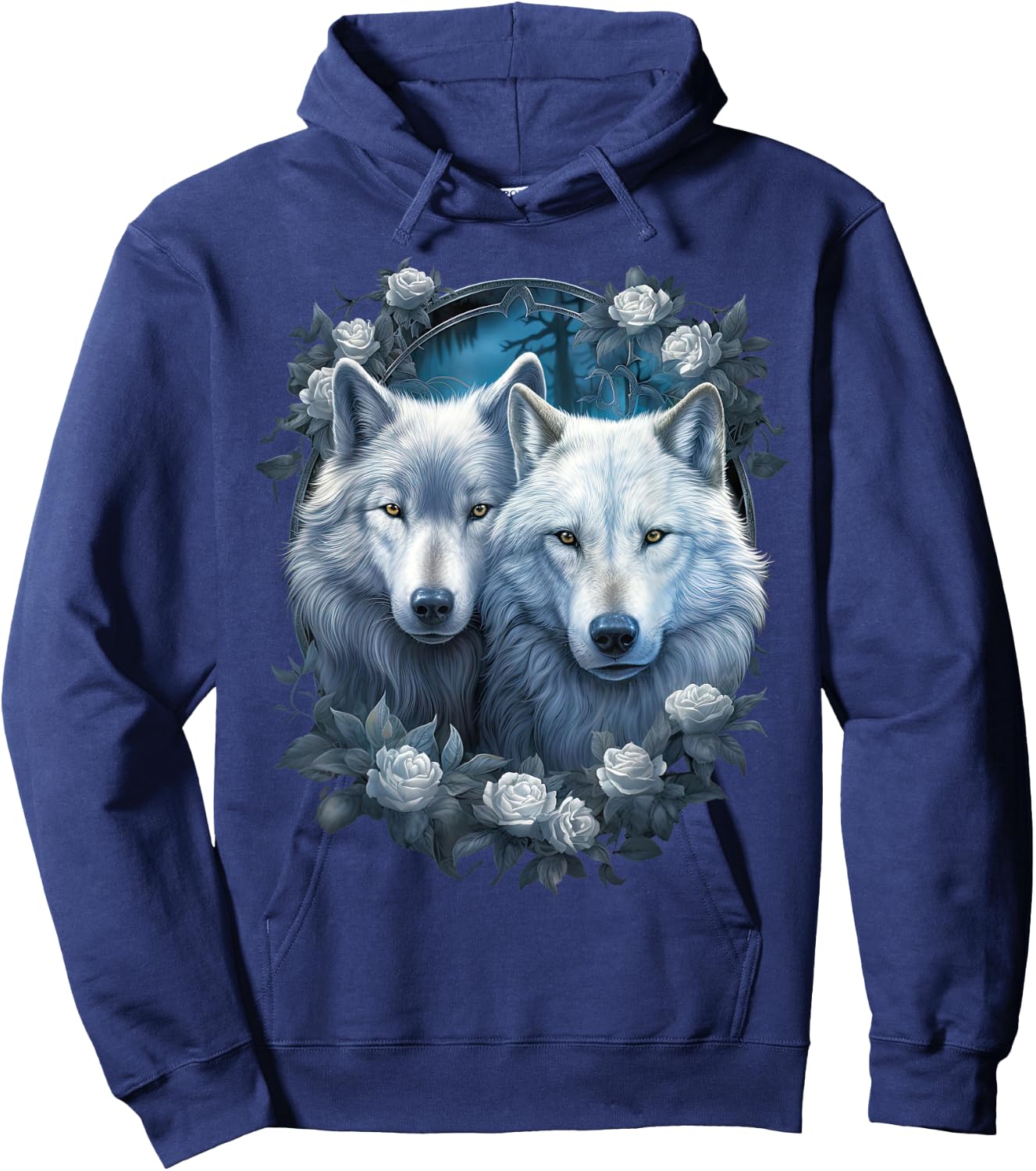 Wolf Wolves with white Roses Fantasy Art Wildlife Hoodie - Hoodie | Navy