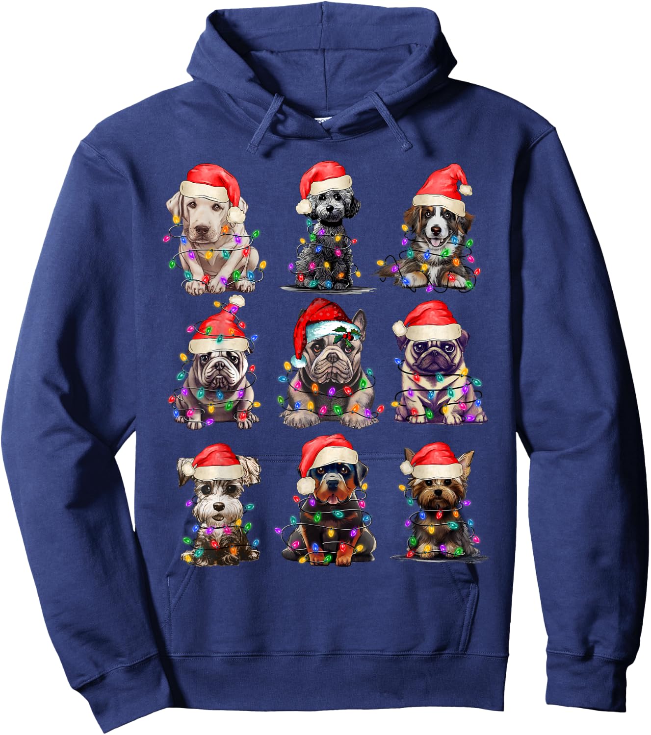 Christmas Dogs Xmas Lights Holiday Pajama Matching Family Hoodie - Hoodie | Navy