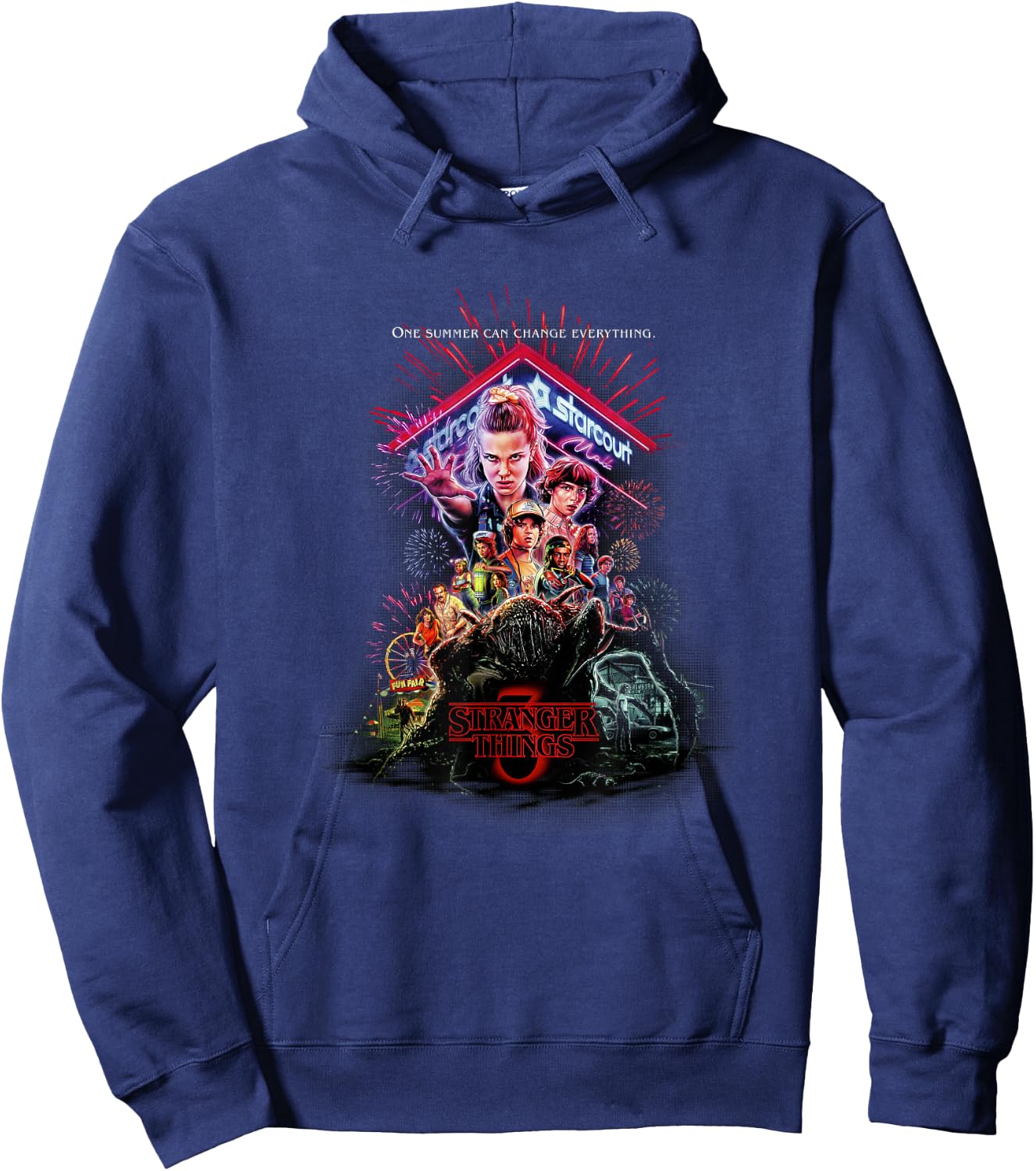 Stranger Things 3 Characters At Starcourt Mall Neon Vintage Hoodie - Hoodie | Navy