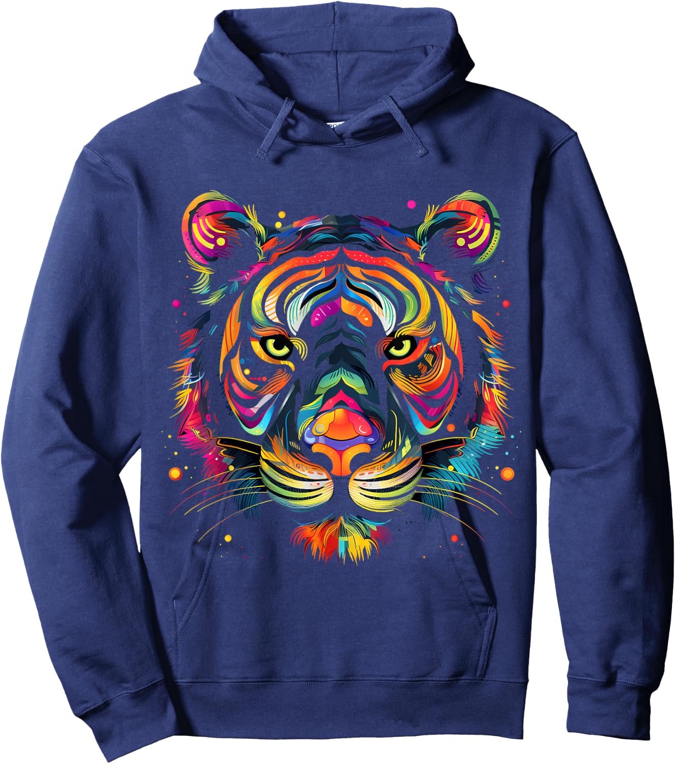 Colorful Tiger Face Wild Animal Art Cool Big Cats Black Hoodie - Hoodie | Navy