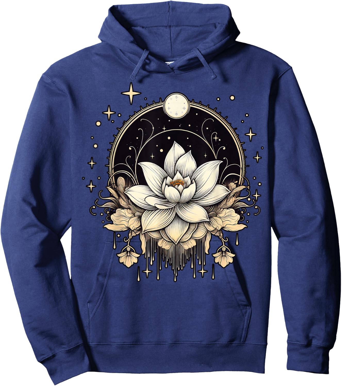 Vintage Lotus Flower on Lotus Flower Hoodie - Hoodie | Navy