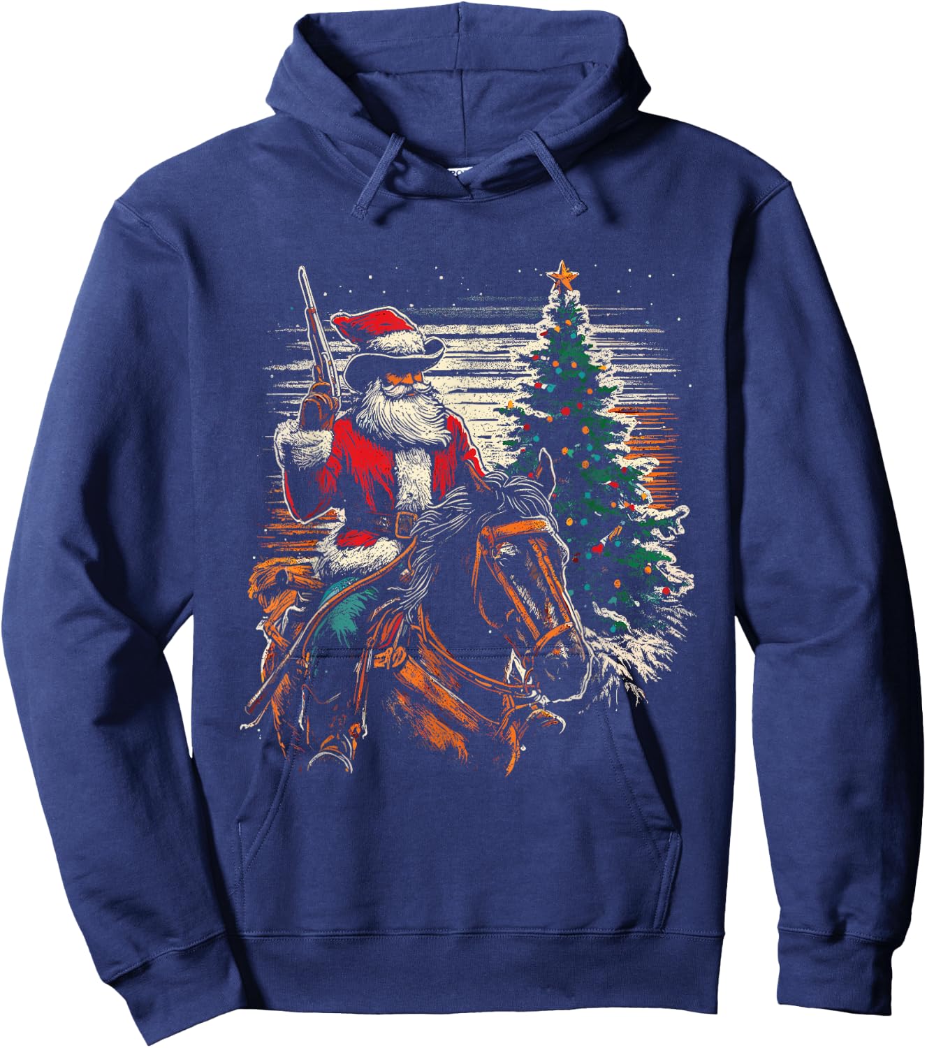 Santa Claus Cowboy - Vintage Christmas Tree Cowboy Lover Hoodie - Hoodie | Navy