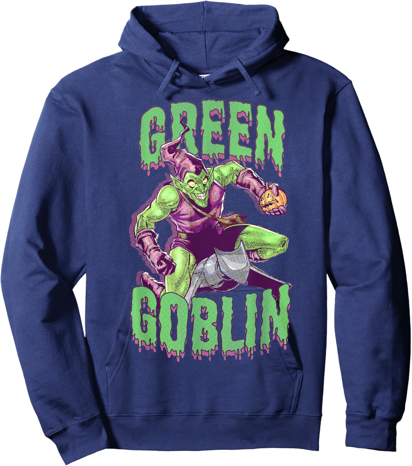 Marvel Halloween Green Goblin Slimy Font Vintage Comic Logo Hoodie - Hoodie | Navy