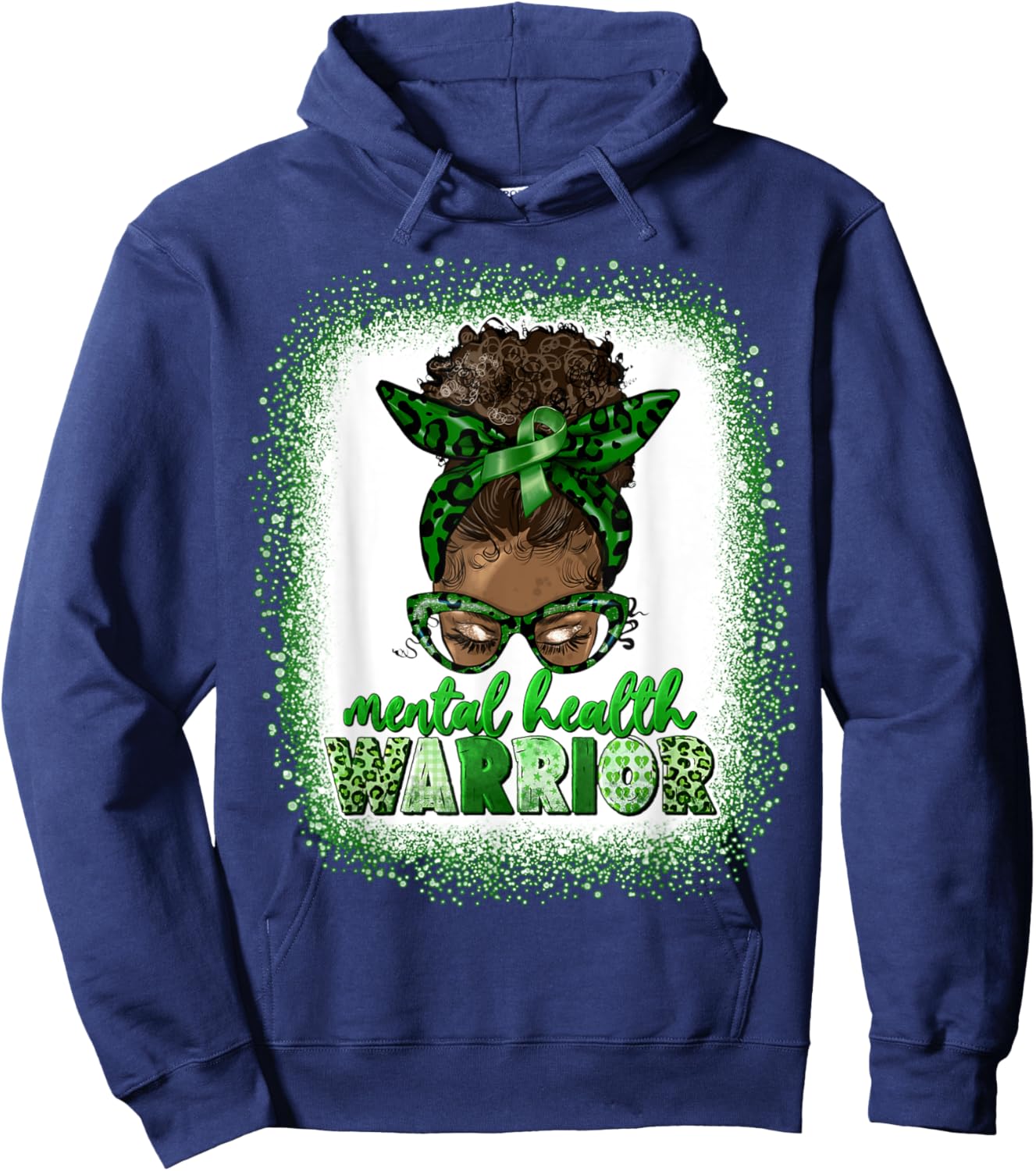 Mental Health Warrior Afro Messy Bun Leopard Black Women Hoodie - Hoodie | Navy