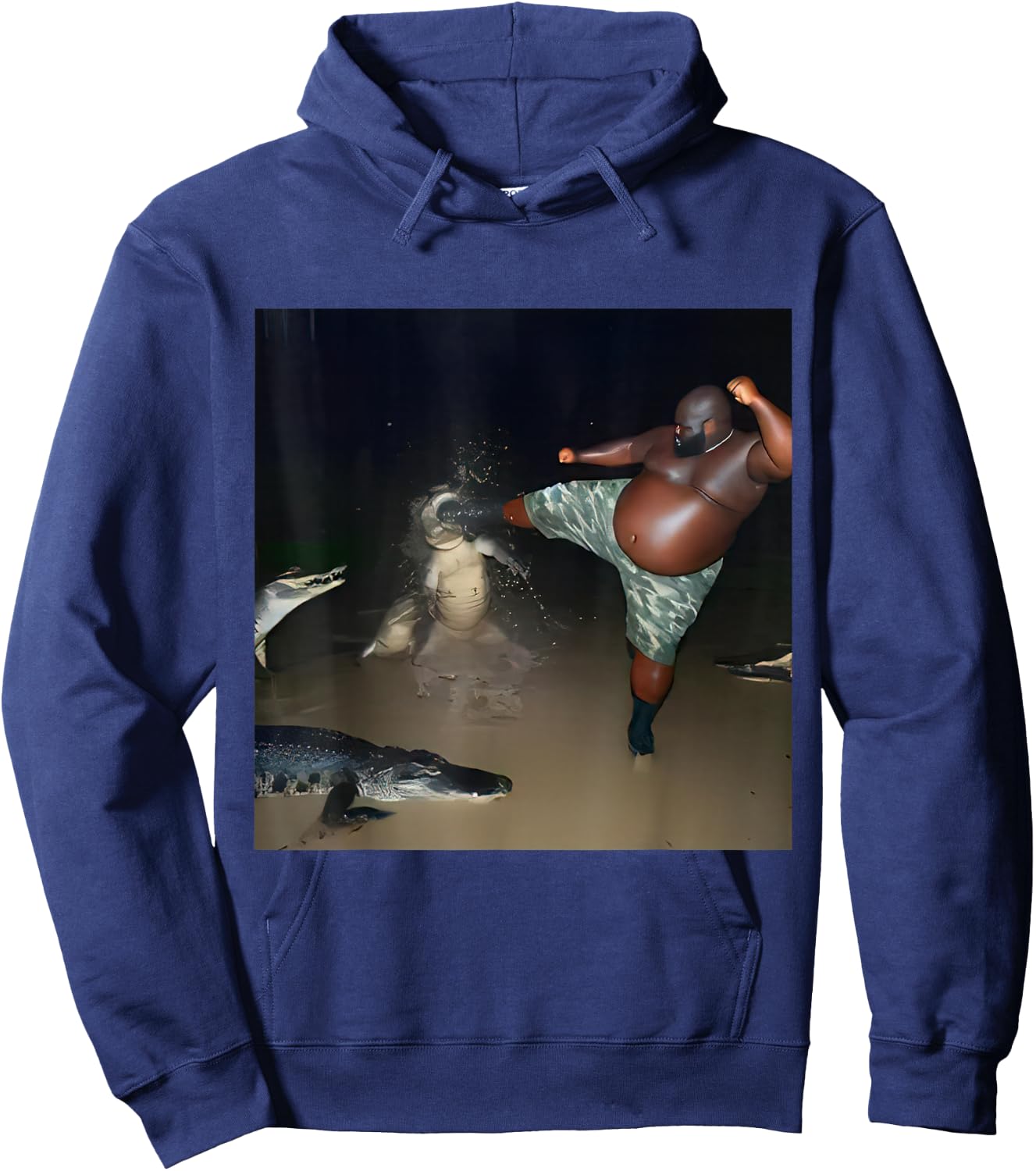 Man Kick Alligator in Swamp Funny Oddly Specific Meme Hoodie - Hoodie | Navy
