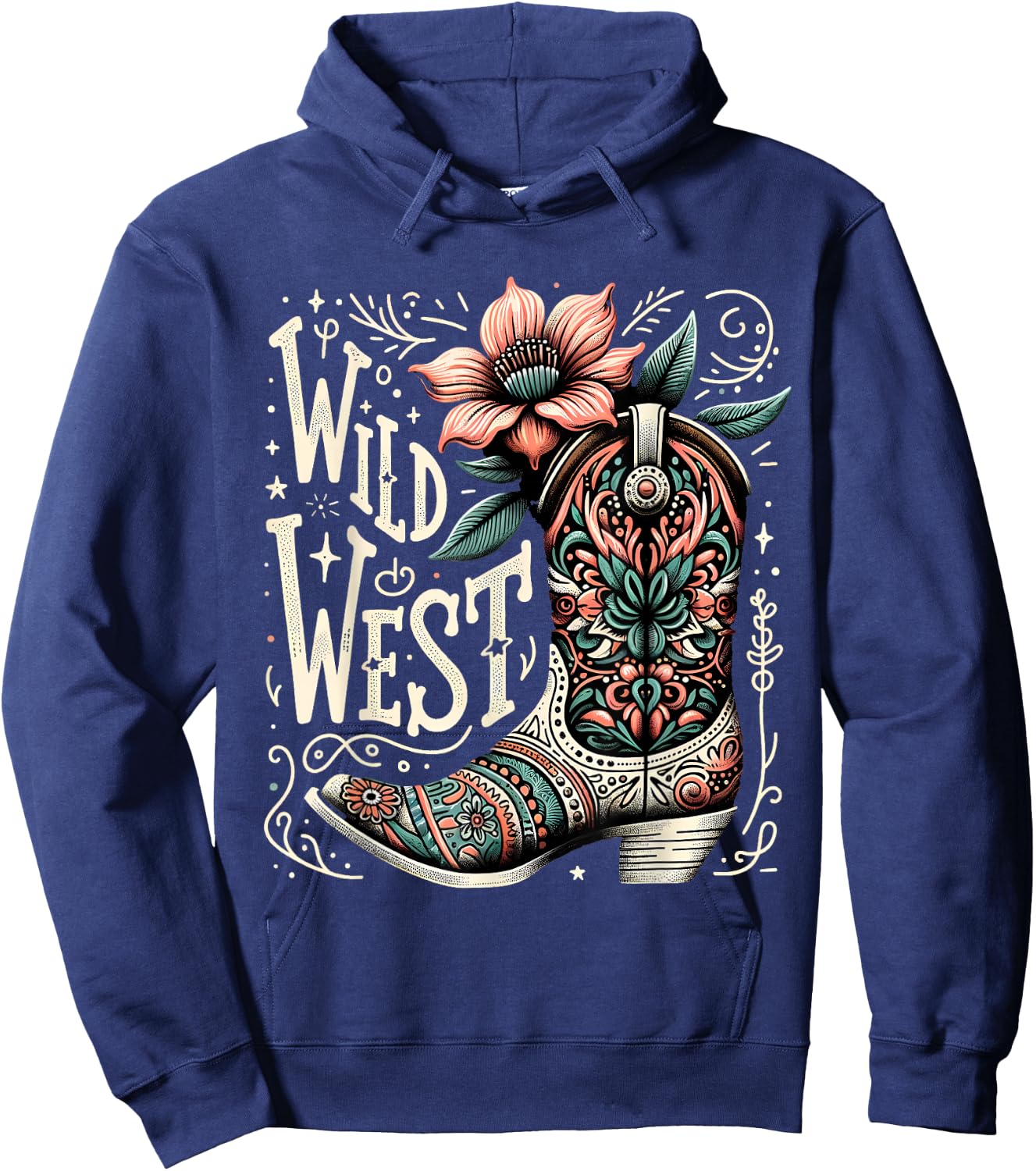 Wild West Country Music Vintage Cowgirl Boot Western Flower Hoodie - Hoodie | Navy