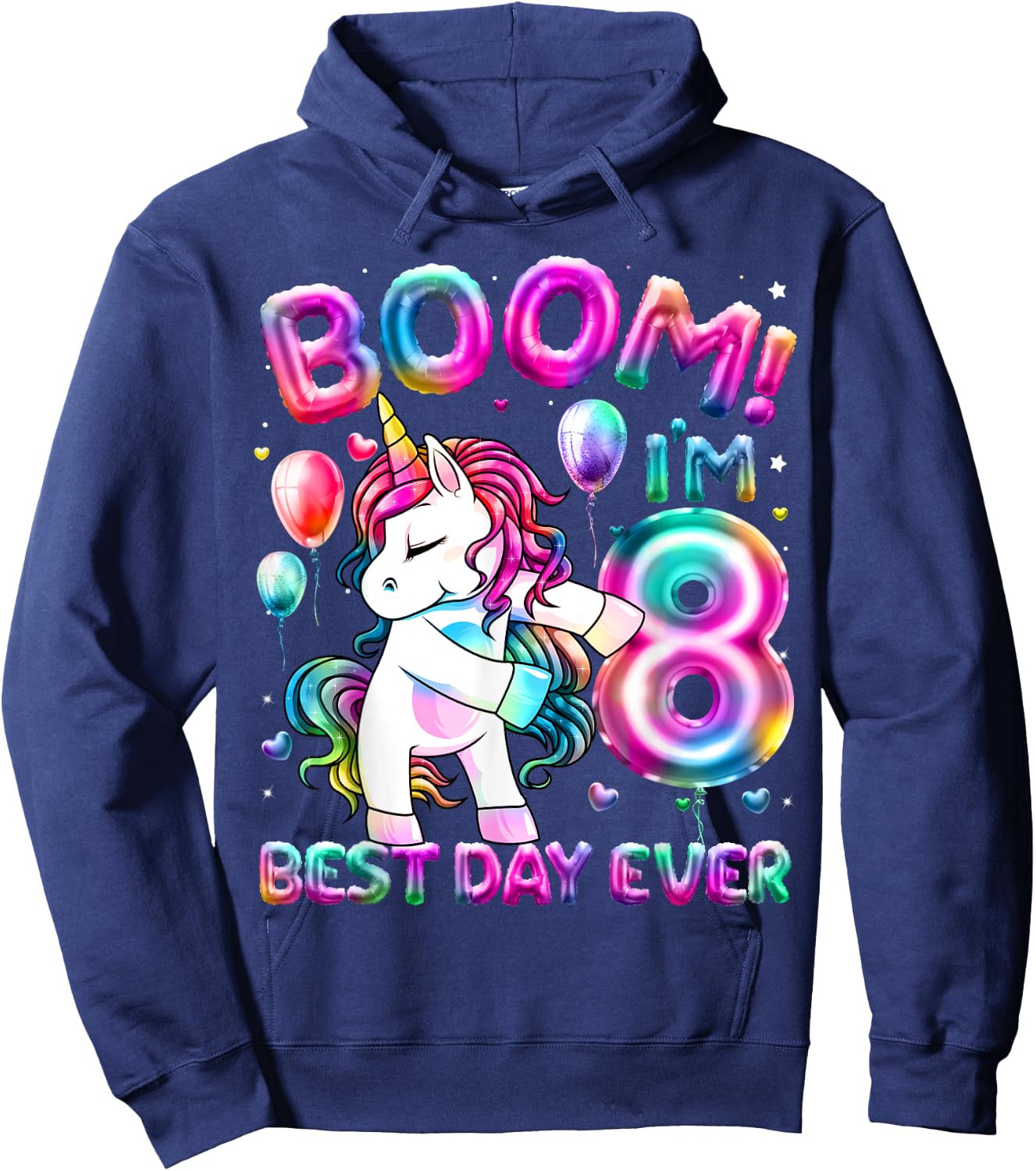 8 Years Old Flossing Unicorn Gifts 8th Birthday Girl Party Hoodie - Hoodie | Navy