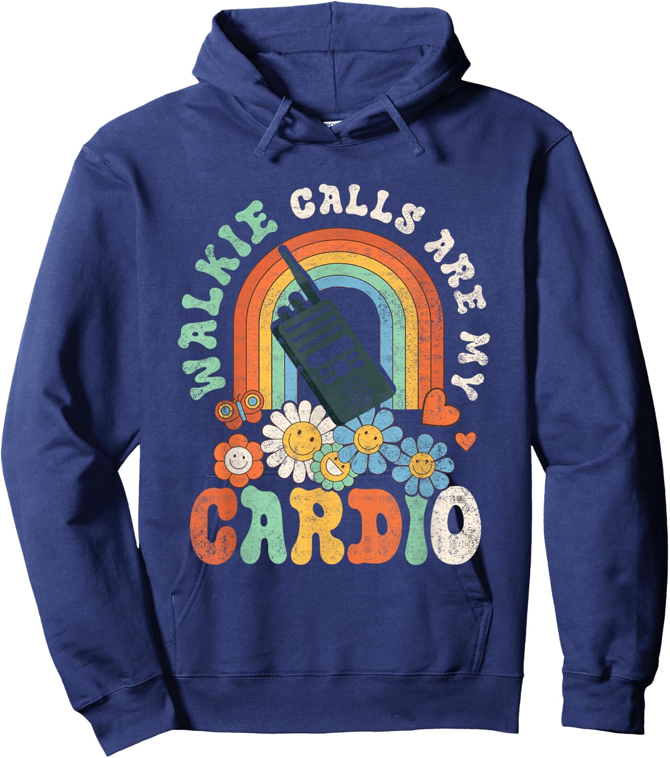 Walkie Calls Are My Cardio Special Education ABA SPED Groovy Hoodie - Hoodie | Navy
