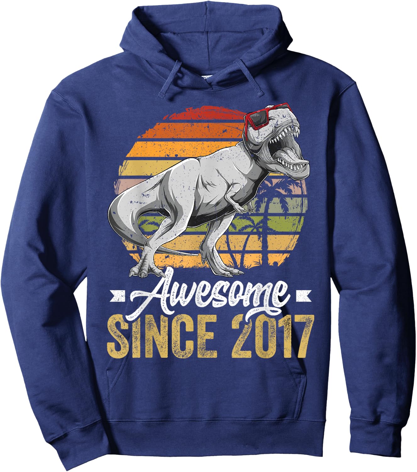 Awesome Since 2017 8 Years Old 8th Birthday Trex Dinosaur Hoodie - Hoodie | Navy