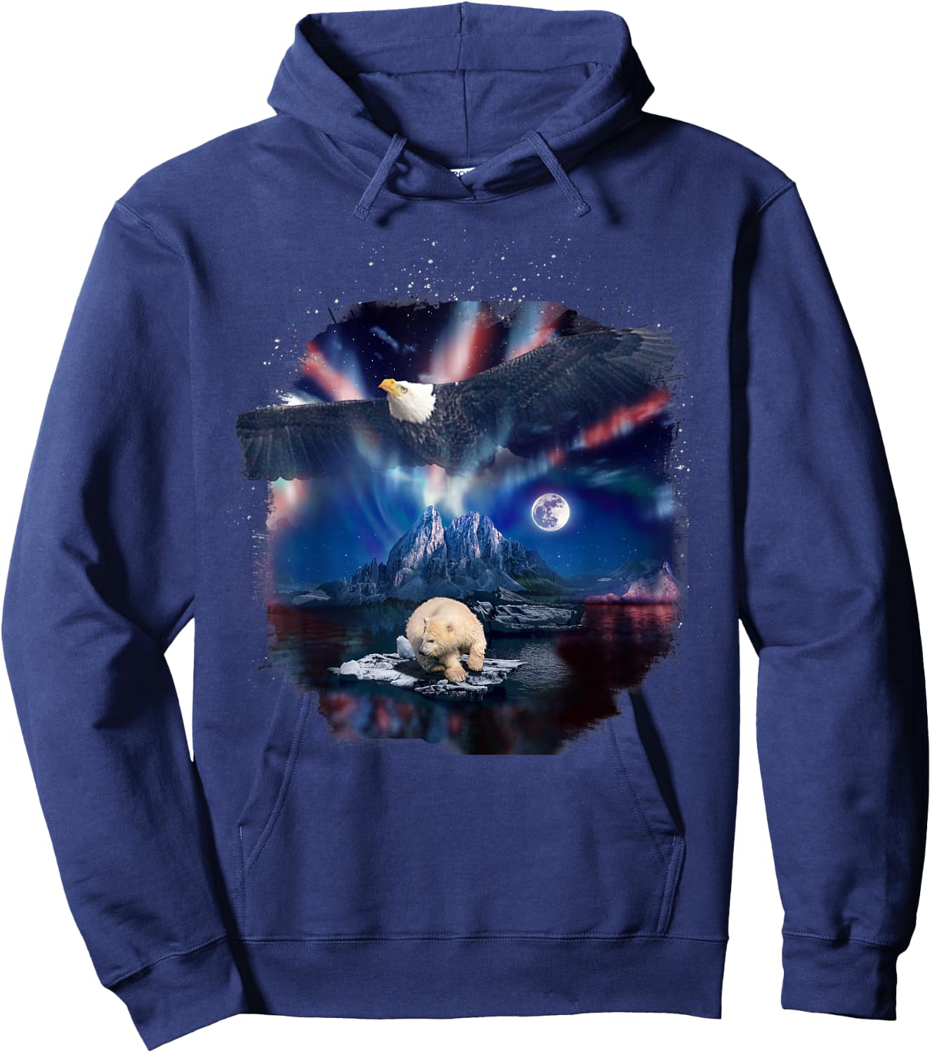 Polar Bear and Northern Eagle, Lights and Wildlife American Hoodie - Hoodie | Navy