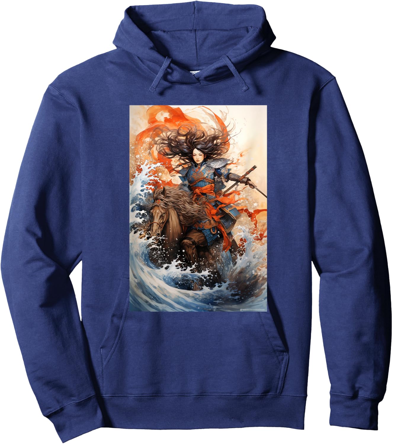 Eastern Aesthetic Samurai Japanese Horse Warrior Graphic Hoodie - Hoodie | Navy