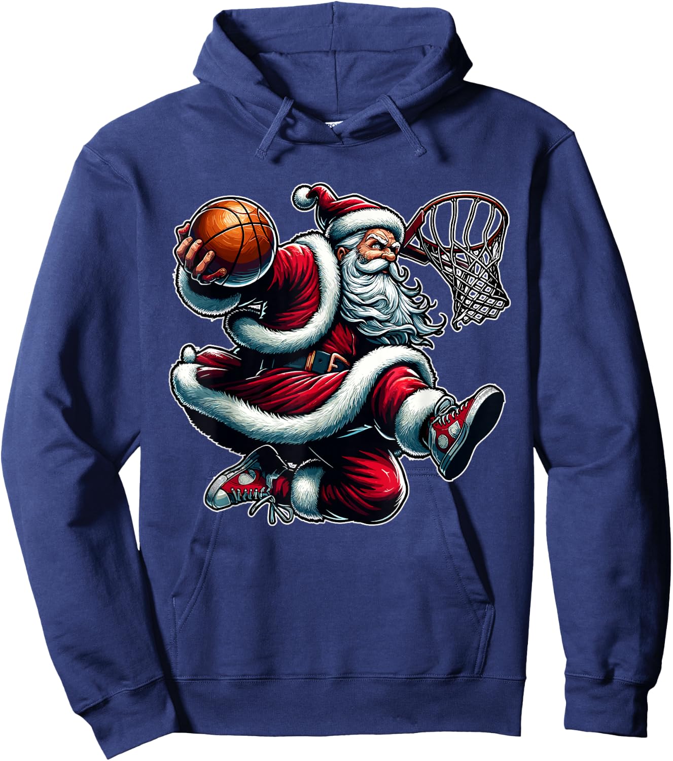 Christmas Santa Claus Dunking A Basketball Boys Kids Xmas Hoodie - Hoodie | Navy