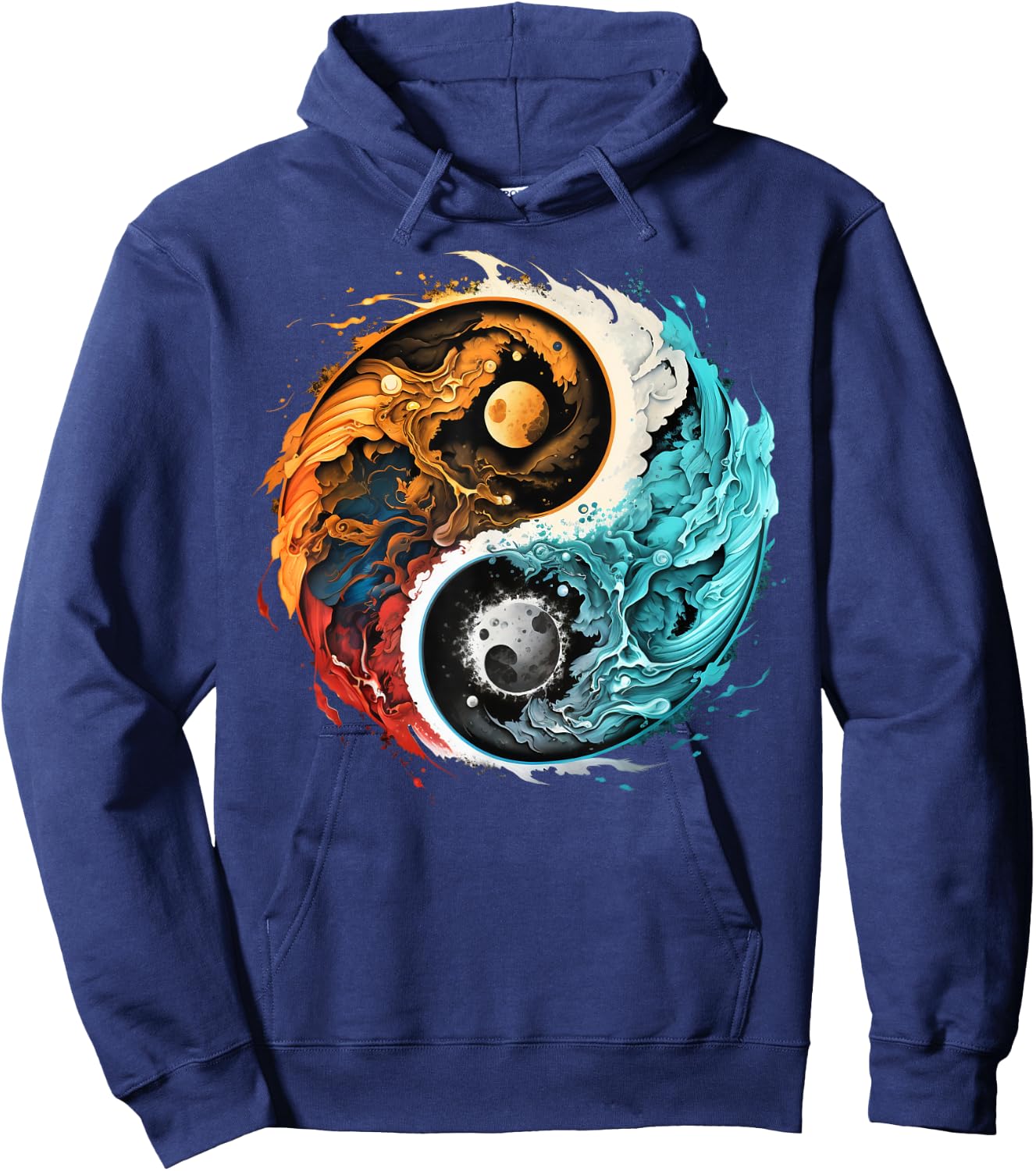 Colorful Taoism Yin Yang Splash on Zen Taijitu Yin Yang Hoodie - Hoodie | Navy