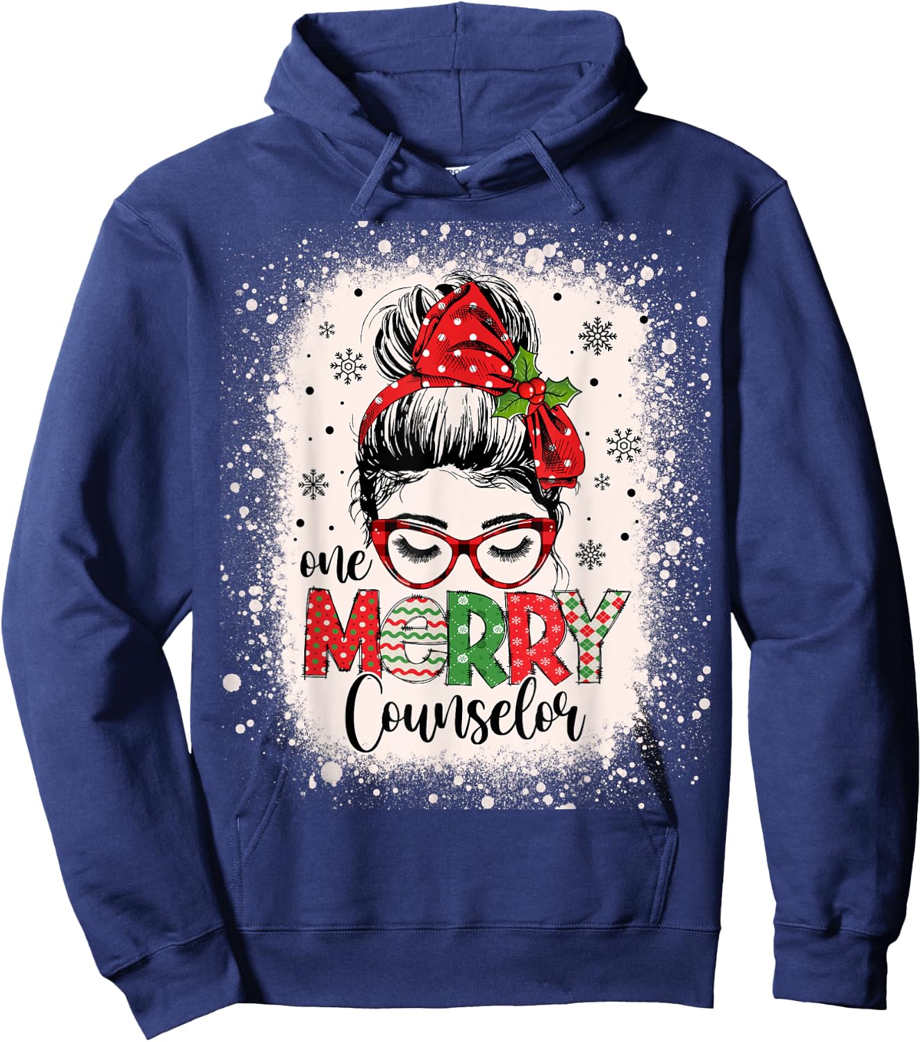 One Merry Counselor Messy Bun Christmas Counseling Hoodie - Hoodie | Navy
