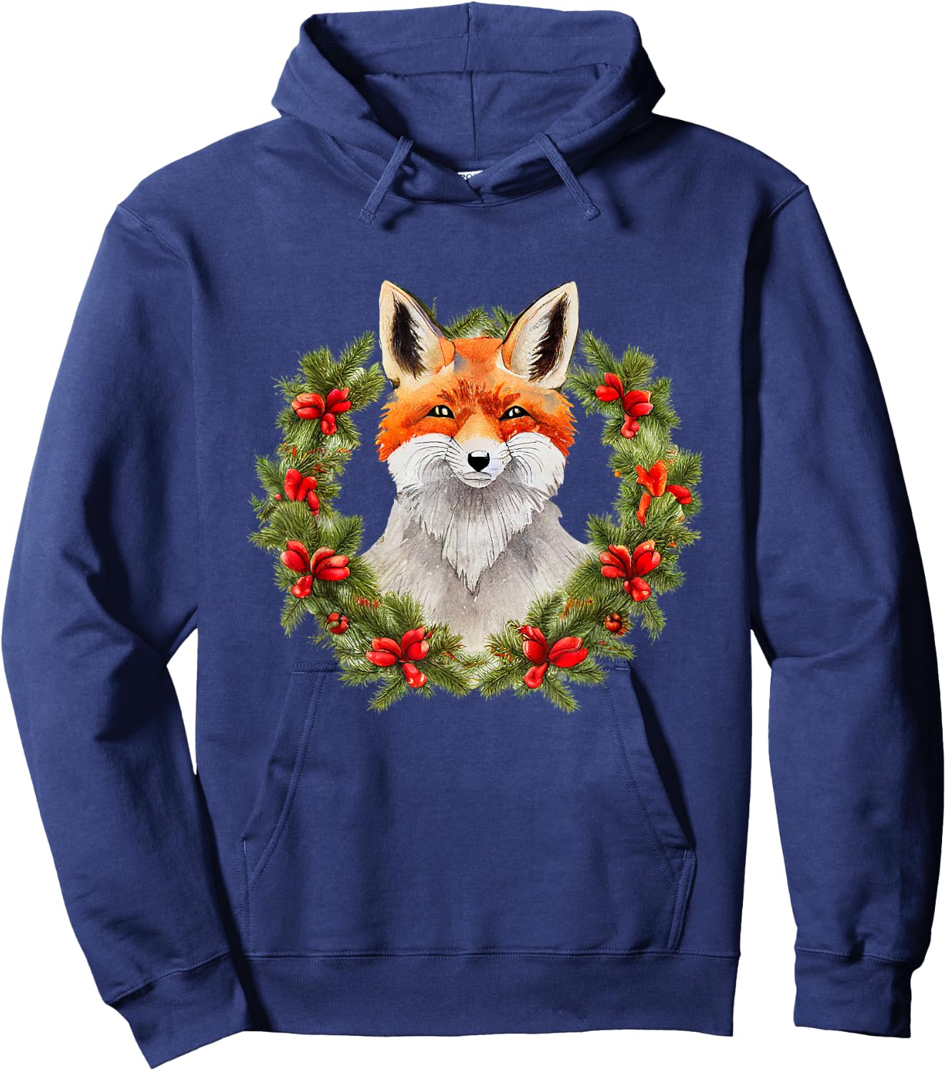 Merry xmas santa claus christmas wreath fox Hoodie - Hoodie | Navy