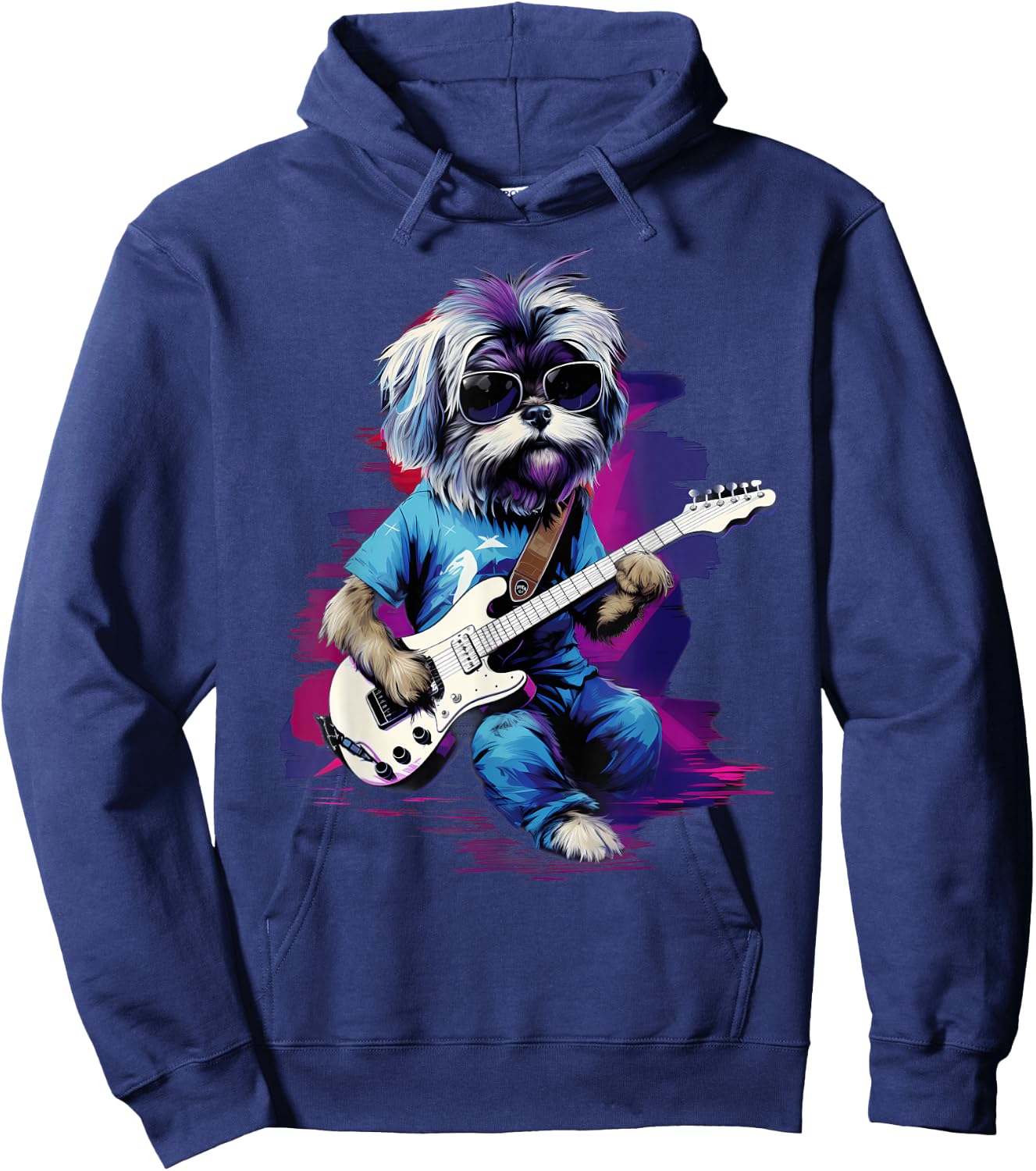 Punk Rock Guitar Shih Tzu Dog Guitarist Men Women Kids Hoodie - Hoodie | Navy