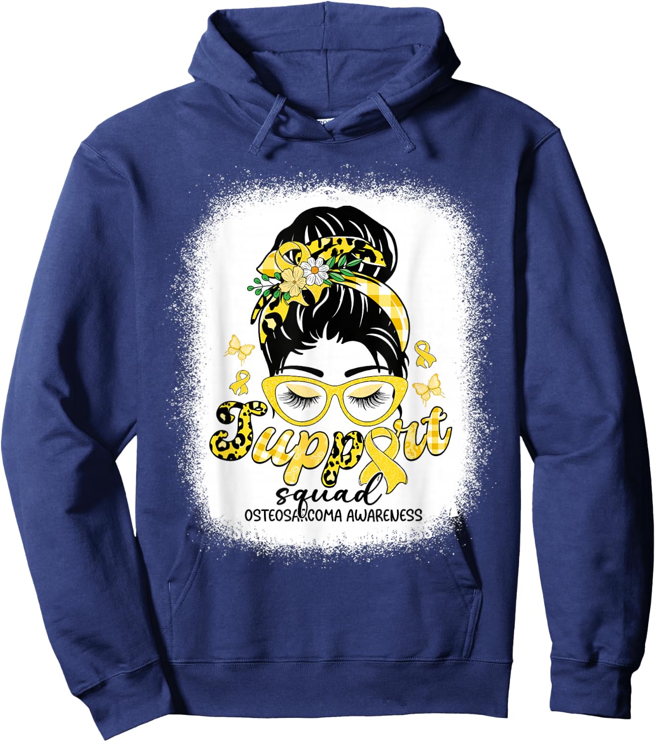 Support Squad Messy Bun Women Osteosarcoma Awareness Hoodie - Hoodie | Navy