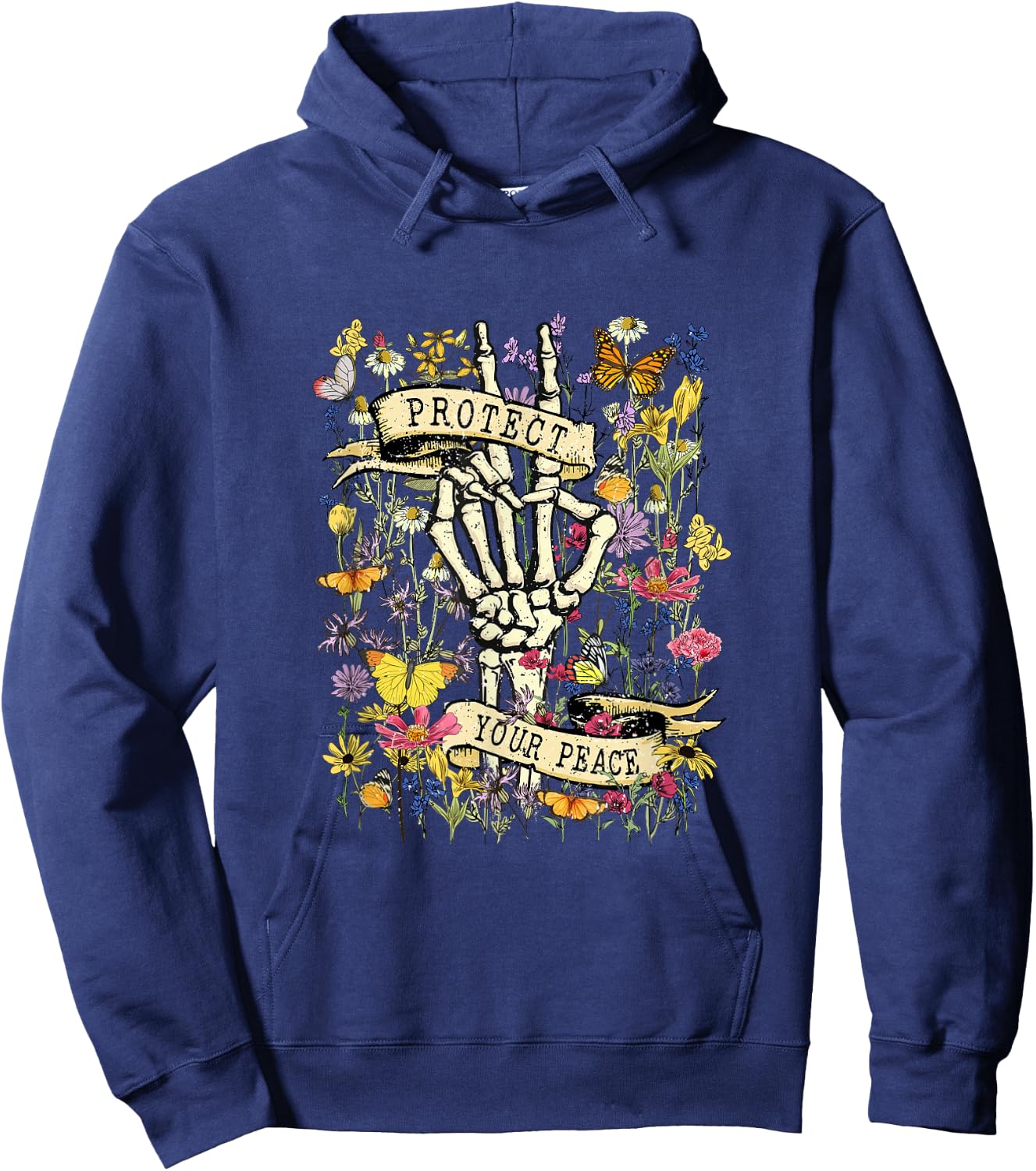 Protect Your Peace Retro Wildflower Mental Health Awareness Hoodie - Hoodie | Navy