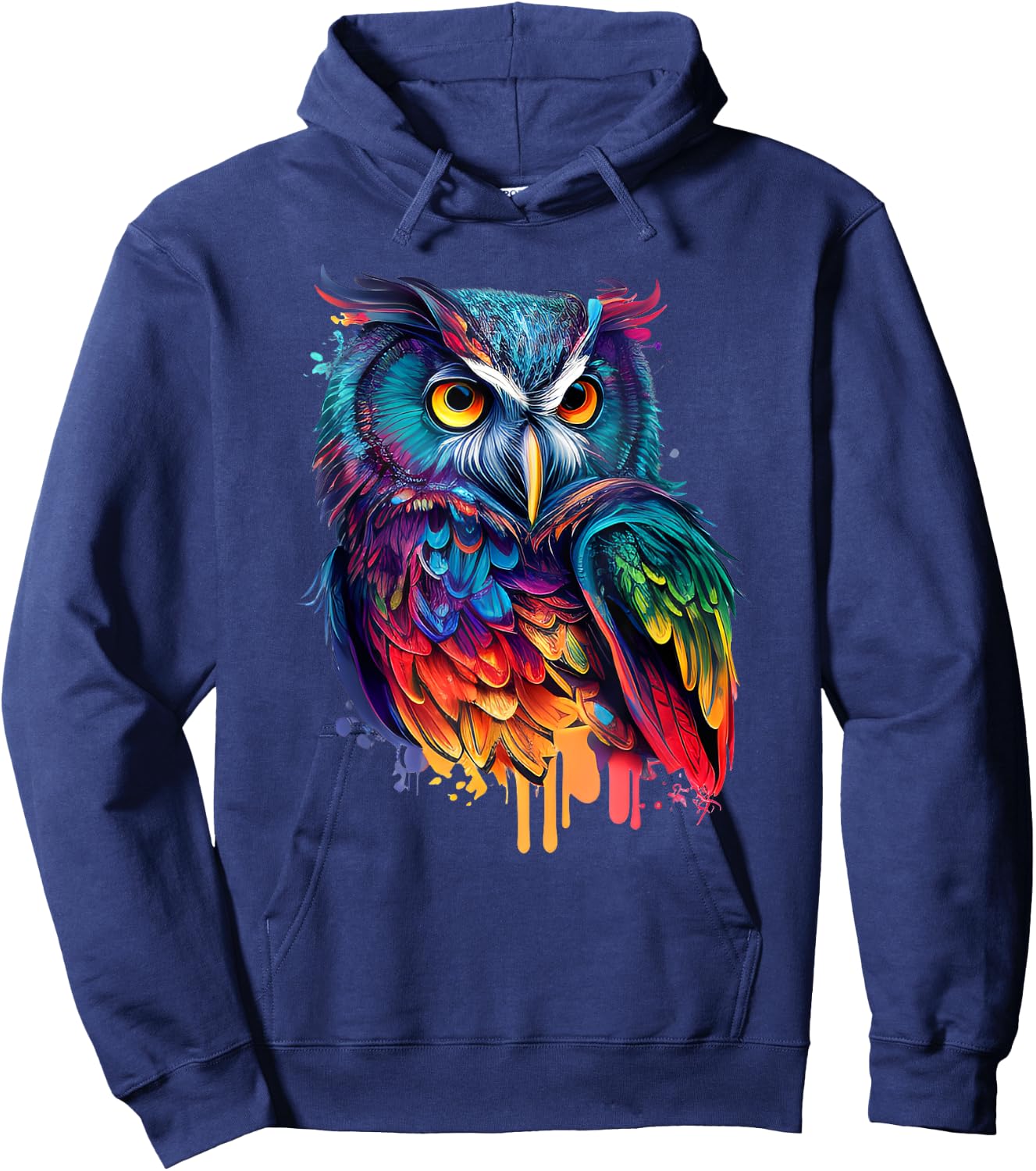 Cute Horned Owl Colorful Pop Art Bird Artwork For Owl Lovers Hoodie - Hoodie | Navy