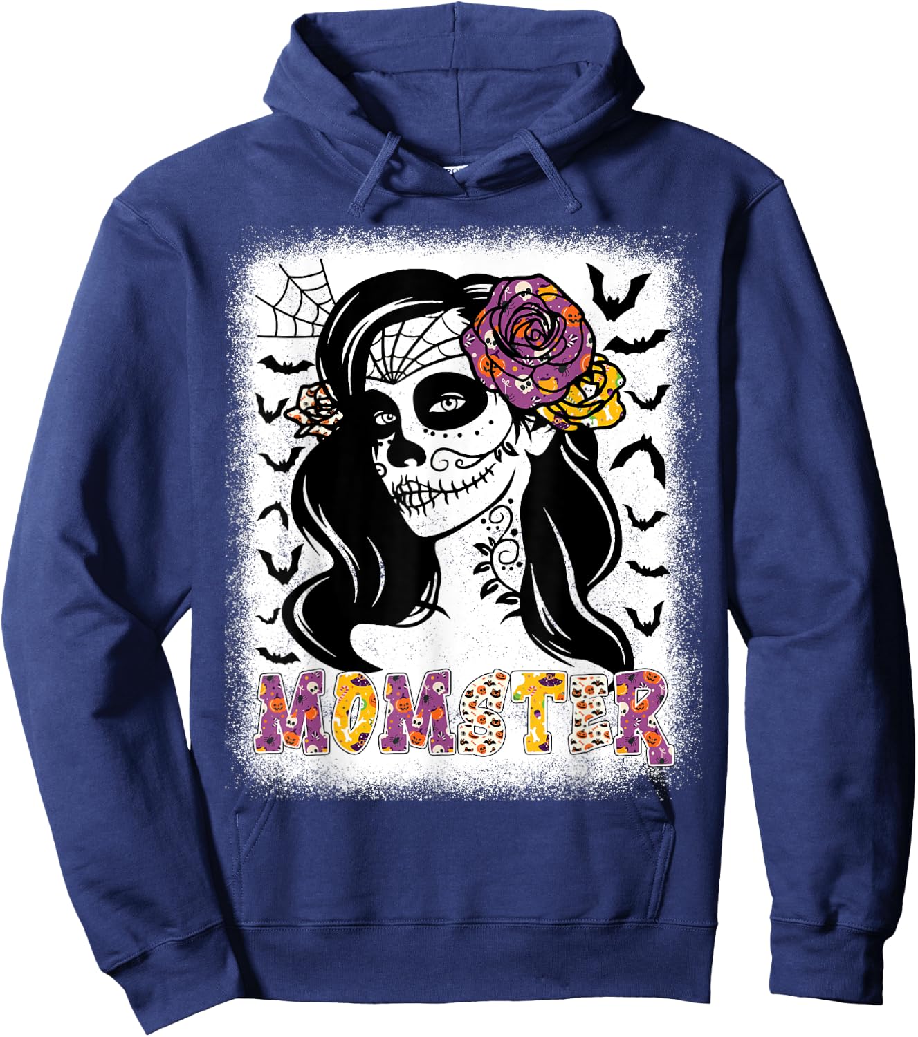 Momster Funny Skull Messy Bun Zombie Mom Halloween Costume Hoodie - Hoodie | Navy