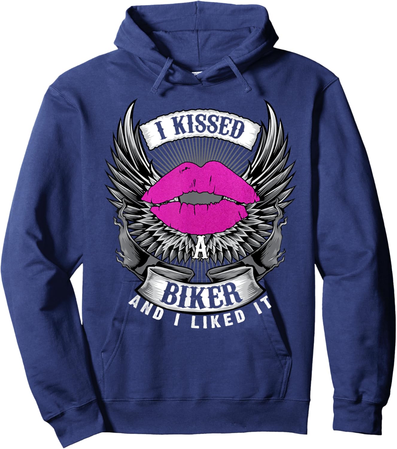 Motorcycling I Kissed A Biker And I Liked It Funny Girl Lip Hoodie - Hoodie | Navy