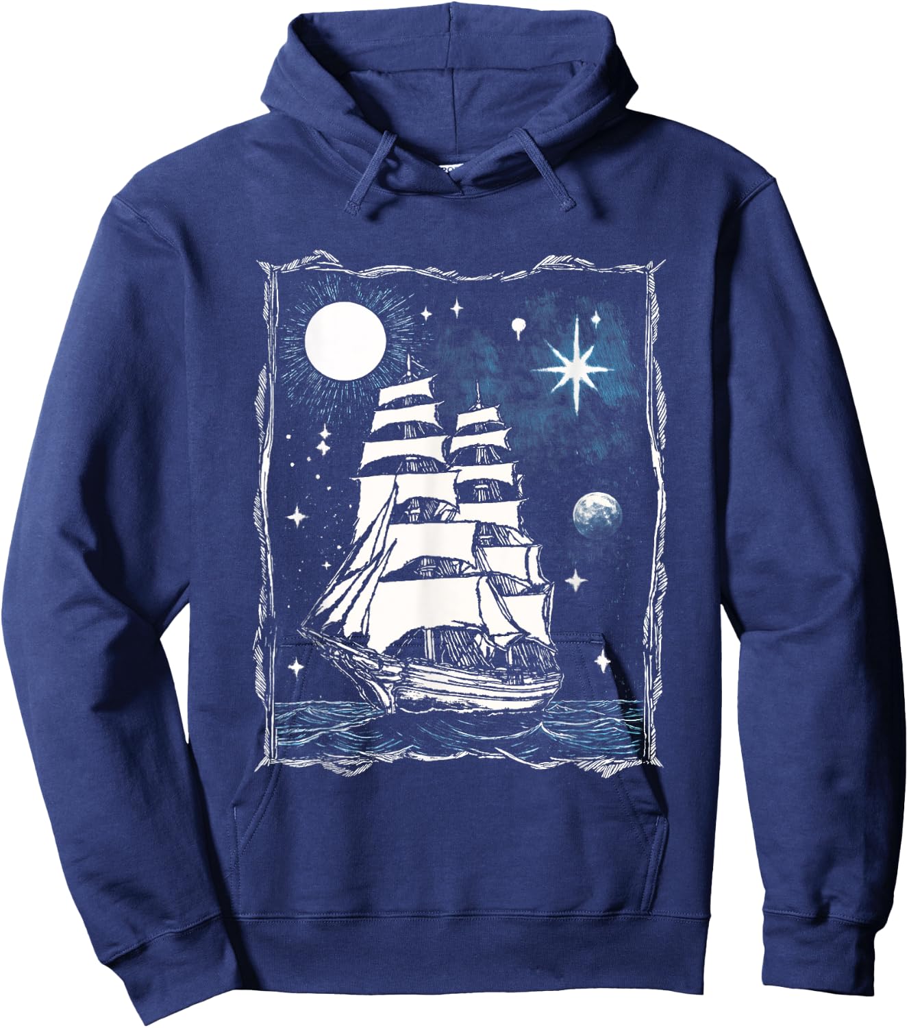 Vintage Nautical Tattoo Moon Clipper Ship Hoodie - Hoodie | Navy