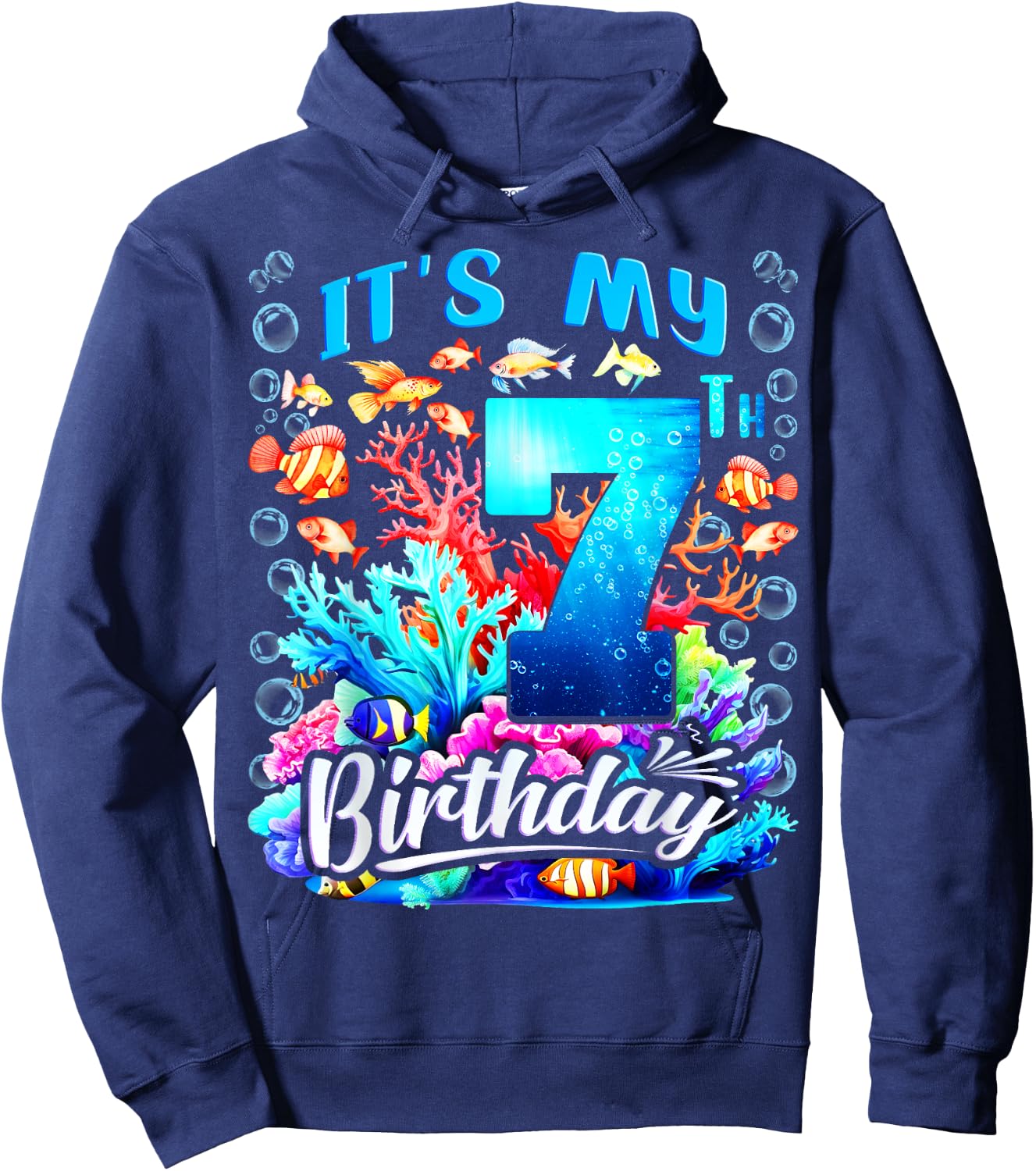 It's My 7th Birthday Boy Sea Fish Ocean Animals Aquarium Hoodie - Hoodie | Navy