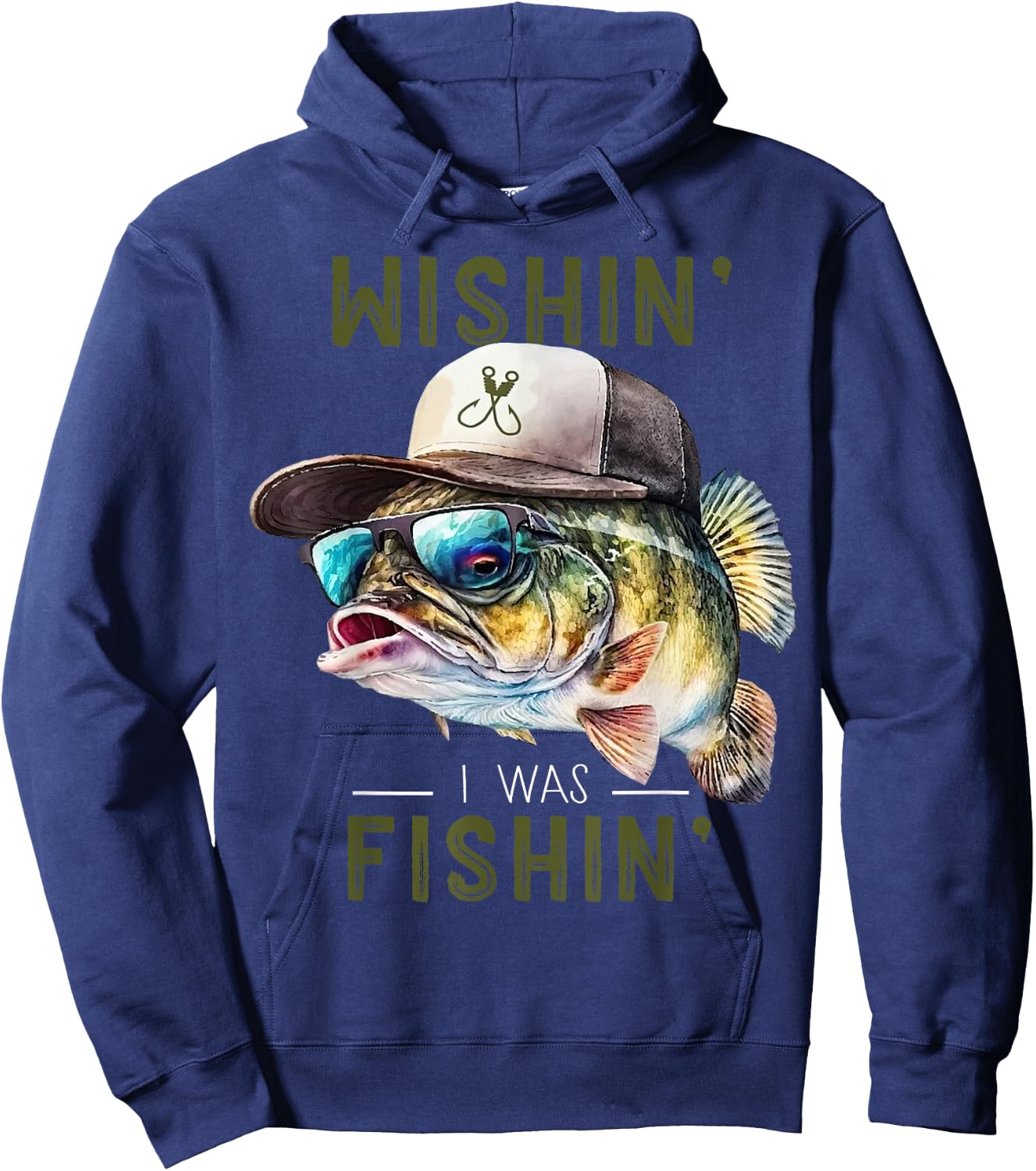 Wishin' Fishing Gift - Adults & Kids - Black - Short Sleeve - Fishing - Casual - - Size Small Hoodie - Hoodie | Navy