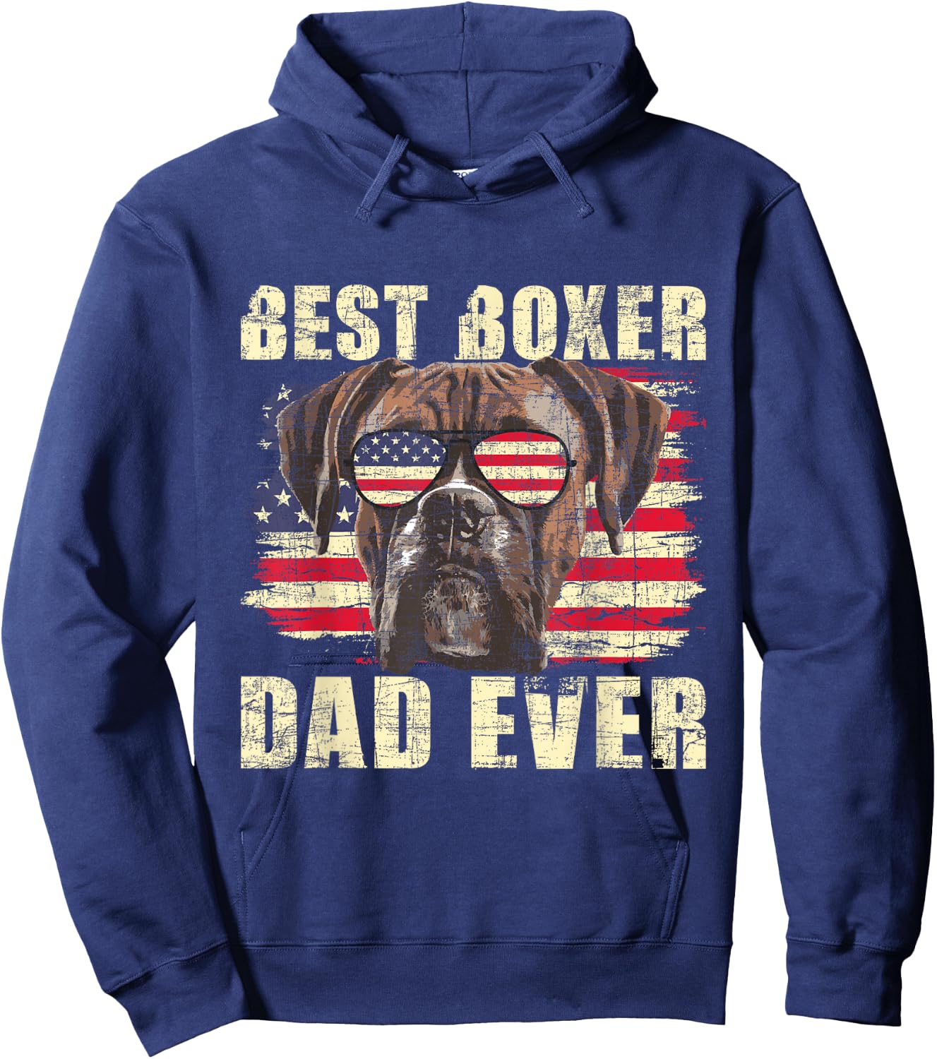 Best Boxer Dad Ever - USA Flag American Dog Animal Lover Hoodie - Hoodie | Navy