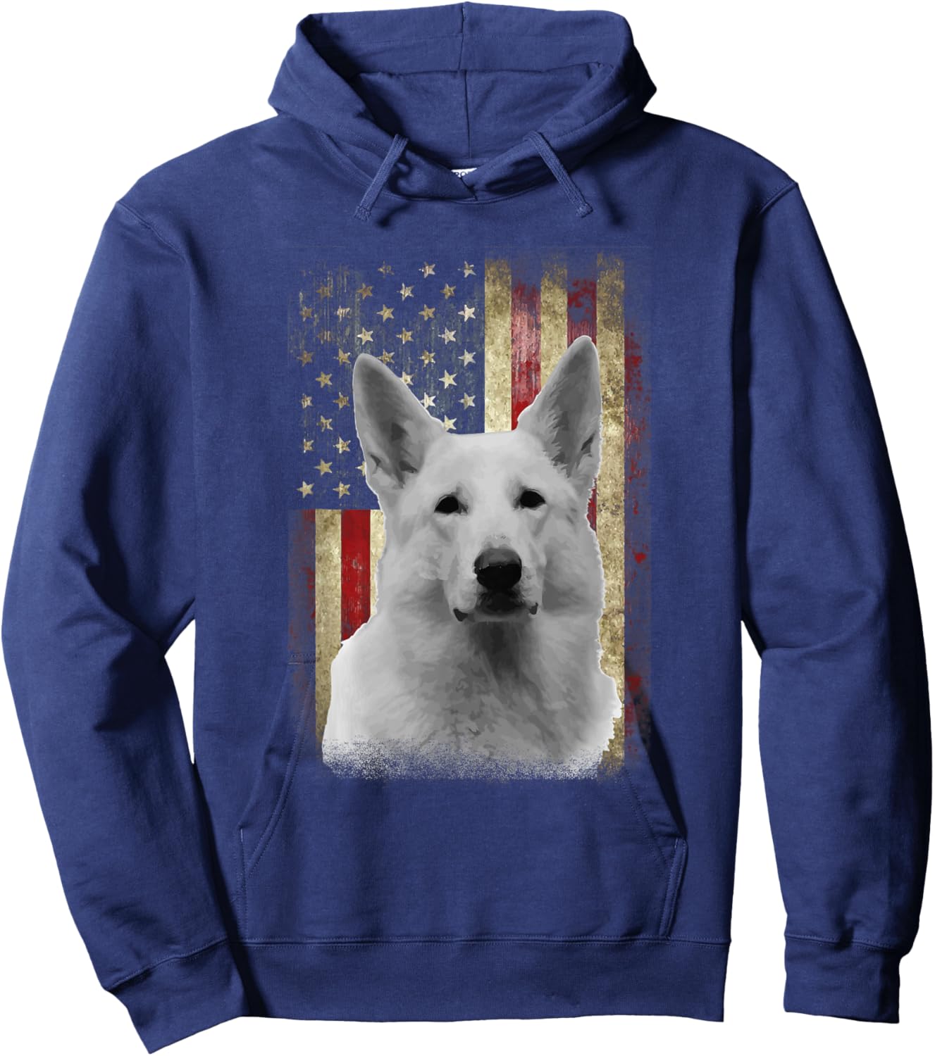 Patriotic White German Shepherd Flag American USA Dog Lover Hoodie - Hoodie | Navy