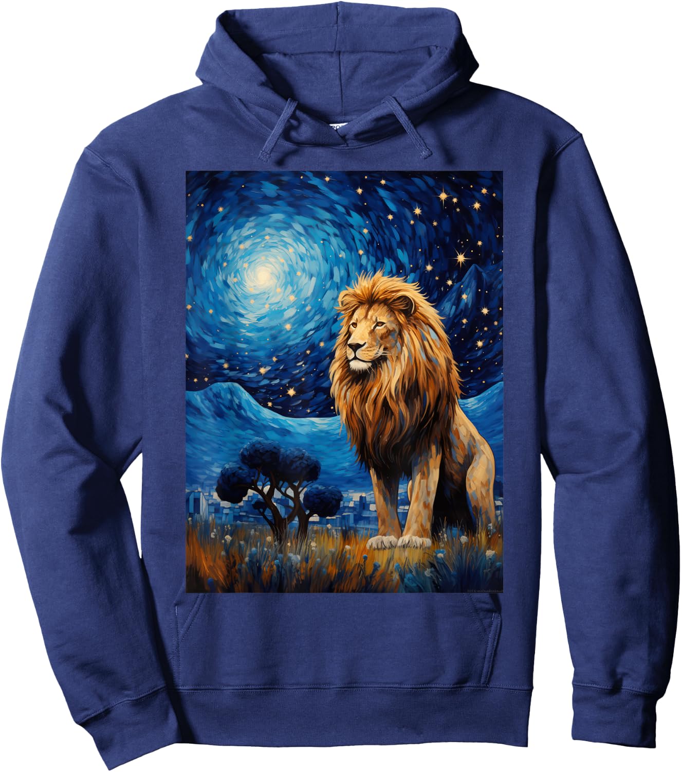 Lion Starry Night Van Gogh Style Graphic Hoodie - Hoodie | Navy