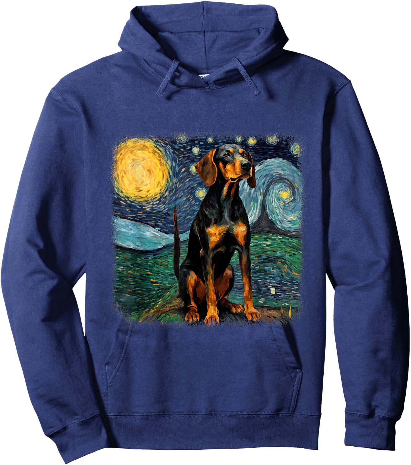 Dog in starry night van gogh Black and Tan Coonhound Hoodie - Hoodie | Navy