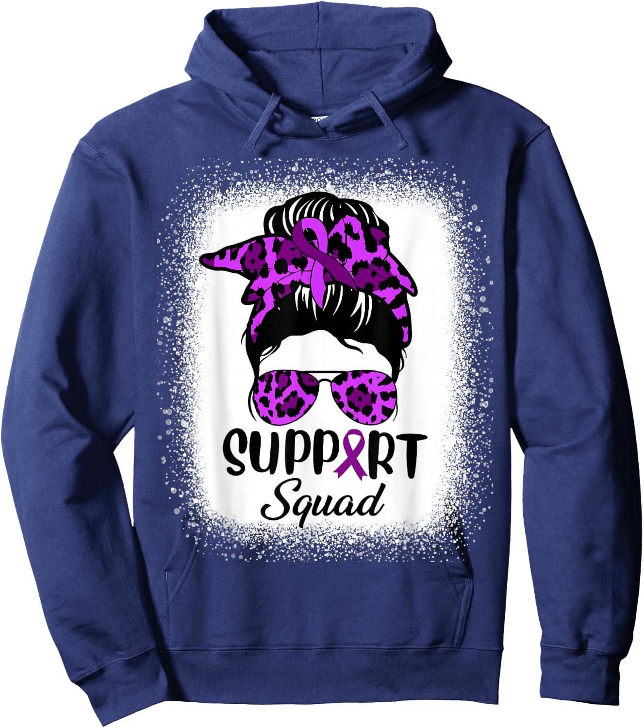 Support Pancreatic Cancer Awareness Messy Bun Ribbon Purple Hoodie - Hoodie | Navy