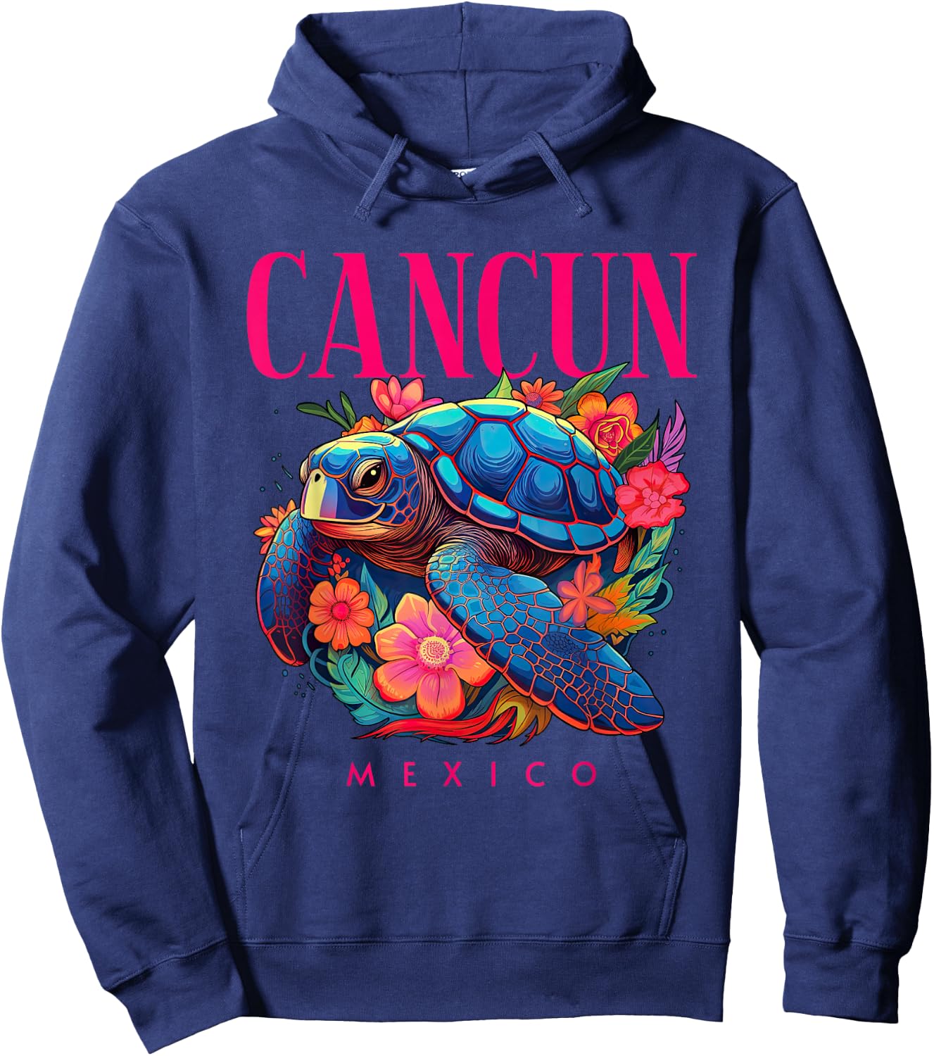 Cancun Mexico Floral Beach Turtle Souvenir Hoodie - Hoodie | Navy