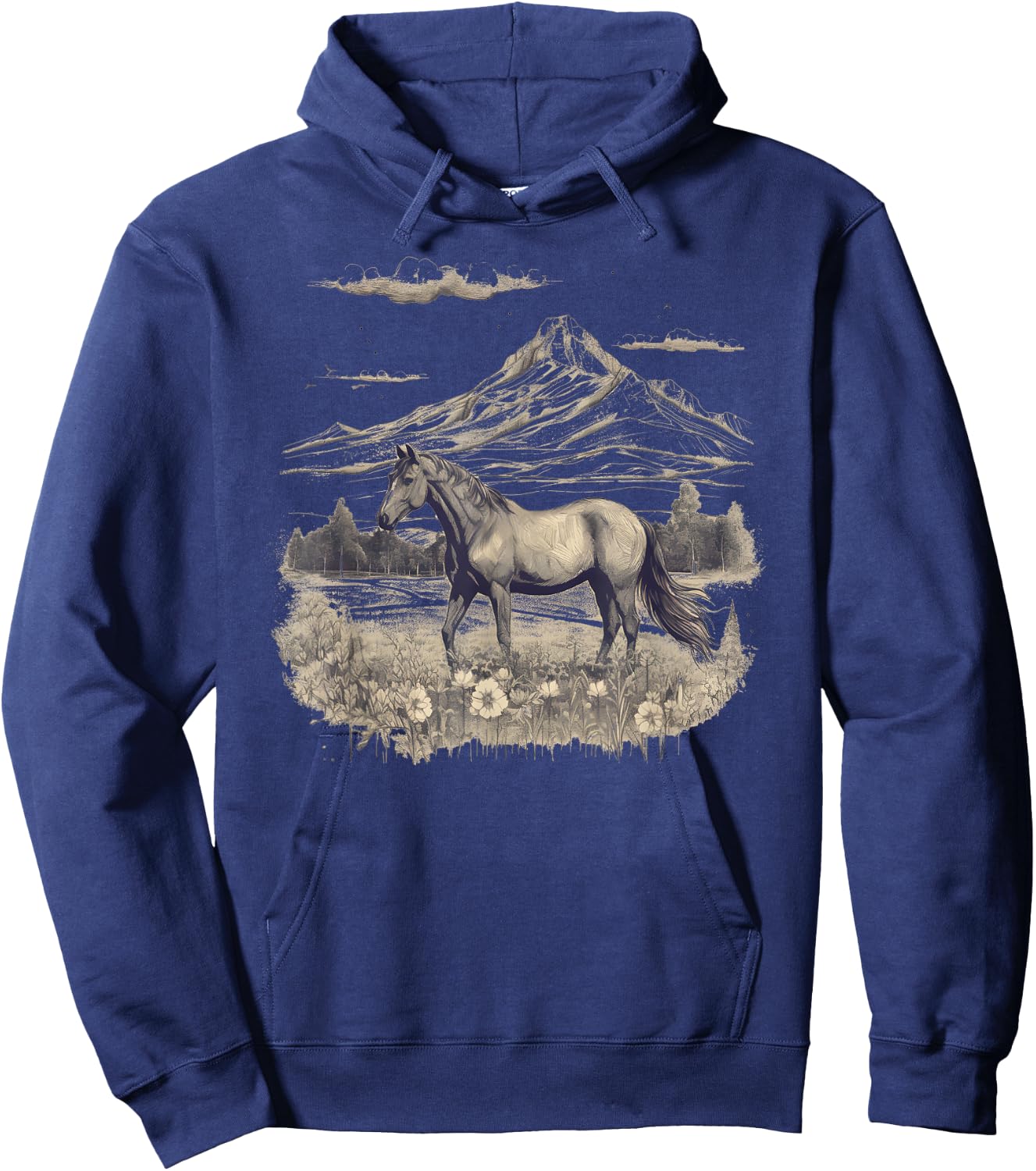 Horse Lover Gifts Women Teen Girls Wild Horse Art Portrait Black Small Hoodie - Hoodie | Navy