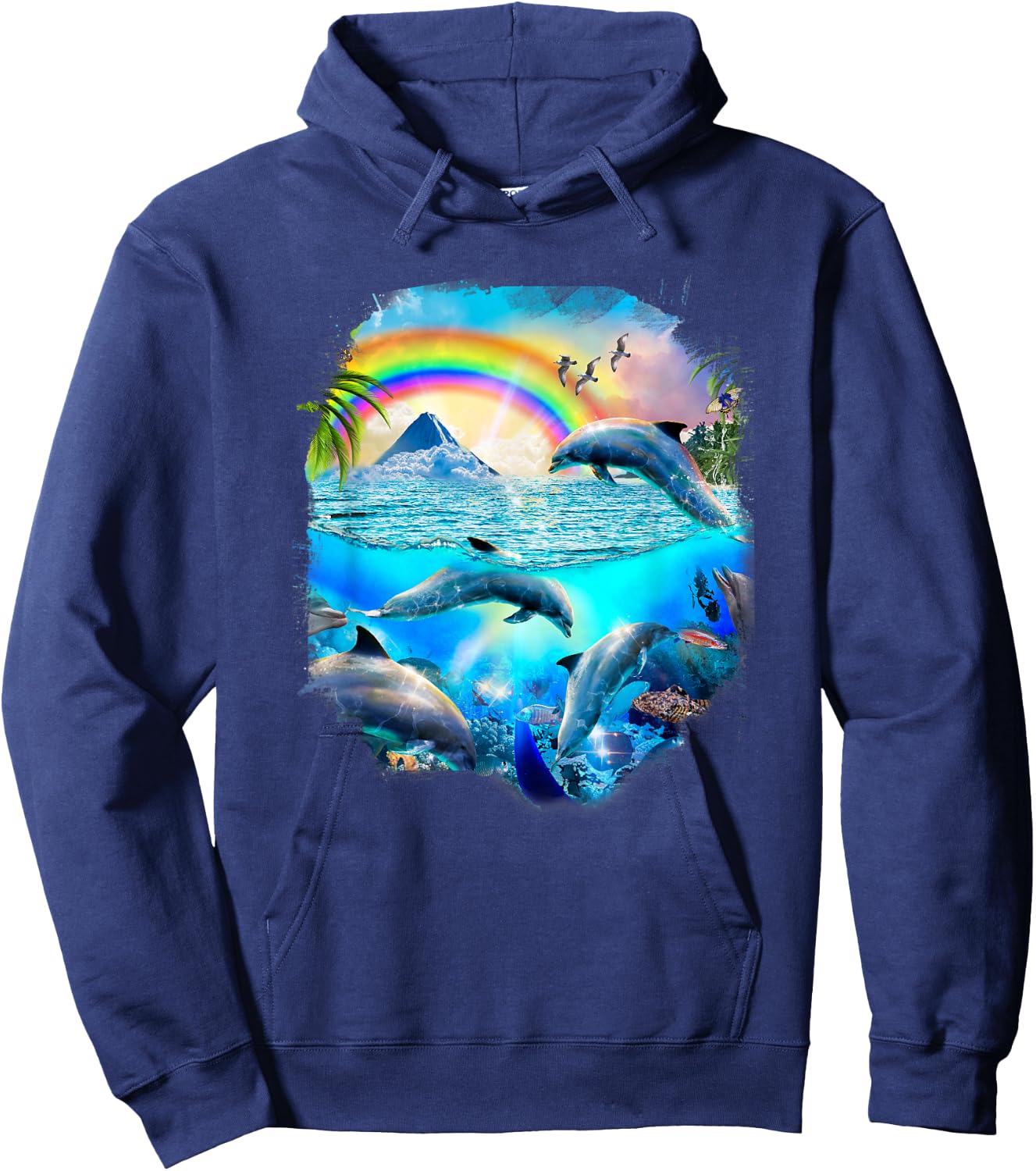 Rainbow Dolphin Tropical Ocean Dolphins Hoodie - Hoodie | Navy